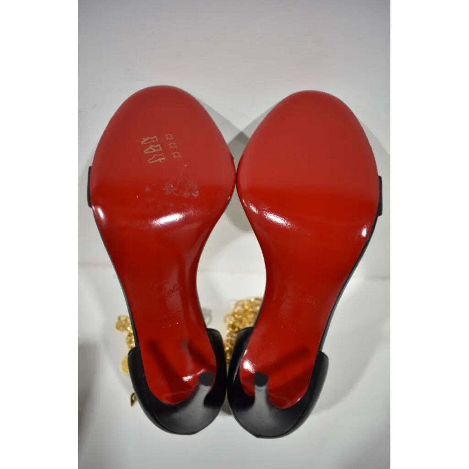 Christian Louboutin Gourmi Sandal 100 Black Gold Ankle Strap Heel Pump 38.5 Size US 8.5 / IT 38.5 - 12 Thumbnail