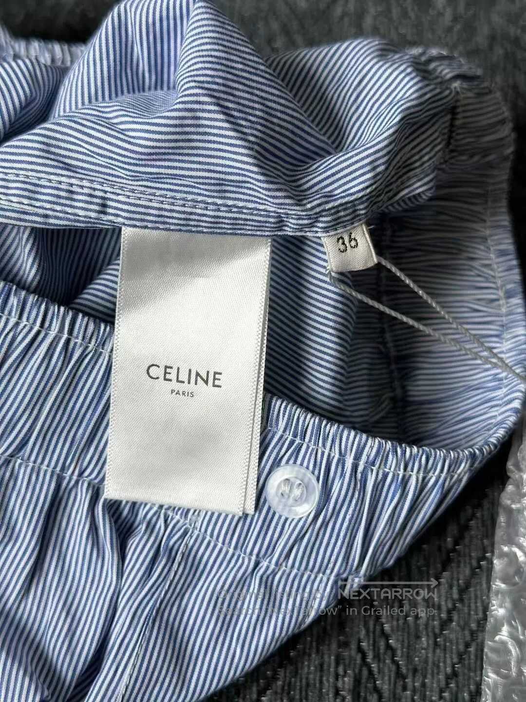 Celine CELINE Blue and White Striped Triomphe Embroidered Logo Sh Size 35" - 3 Thumbnail
