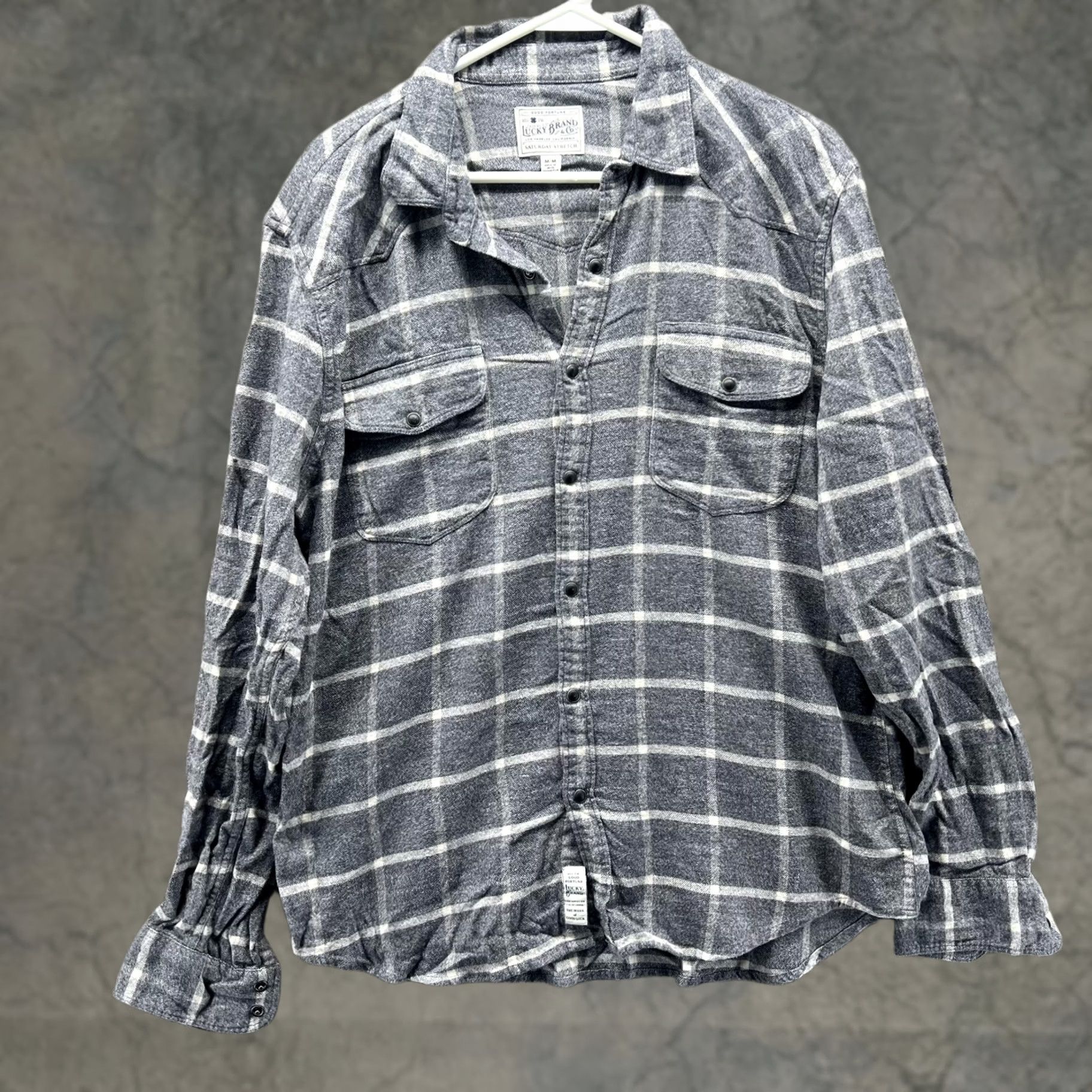 Lucky Brand Lucky Brand Shirt Mens Medium Gray Plaid Saturday Stretch Flannel Button Front Shirt Size US M / EU 48-50 / 2 - 1 Thumbnail