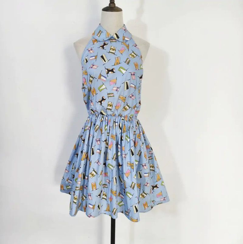 Miu Miu Miu Miu Light Blue Cotton Summer Dress 0089 Size L / US 10 / IT 46 - 1 Thumbnail