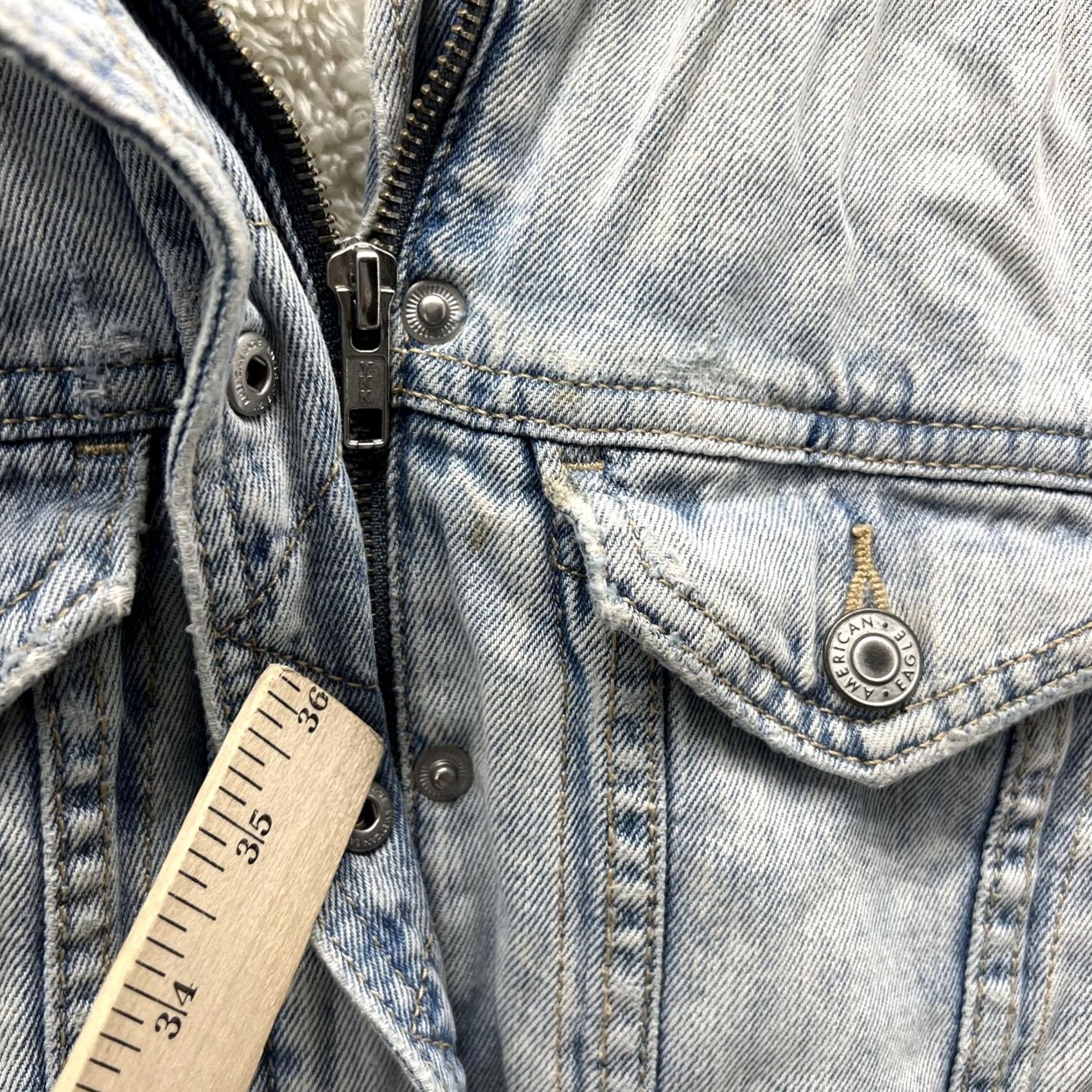 American Eagle Outfitters VINTAGE American Eagle Outfitters Denim Jacket Women XS Blue Snap Zip Lined Cotton Sherpa Falls Winter Regular Mens Womens Girls Size XS / US 0-2 / IT 36-38 - 4 Thumbnail