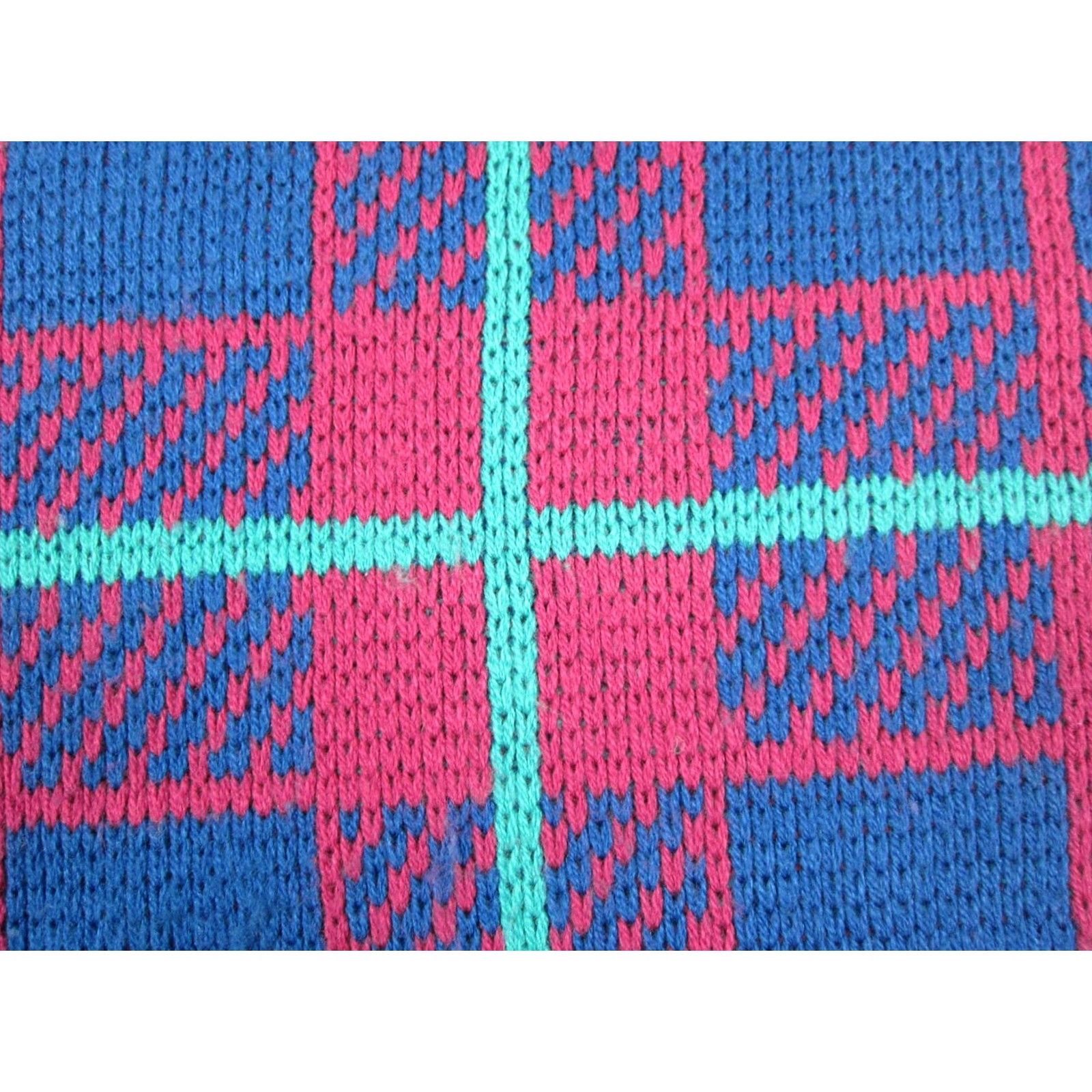 Vintage VINTAGE Bramble Lane Sweater Plaid Knit Blue 80s 90s Crew Neck Long Sleeve Womens 38 Pullover Size XS / US 0-2 / IT 36-38 - 3 Thumbnail