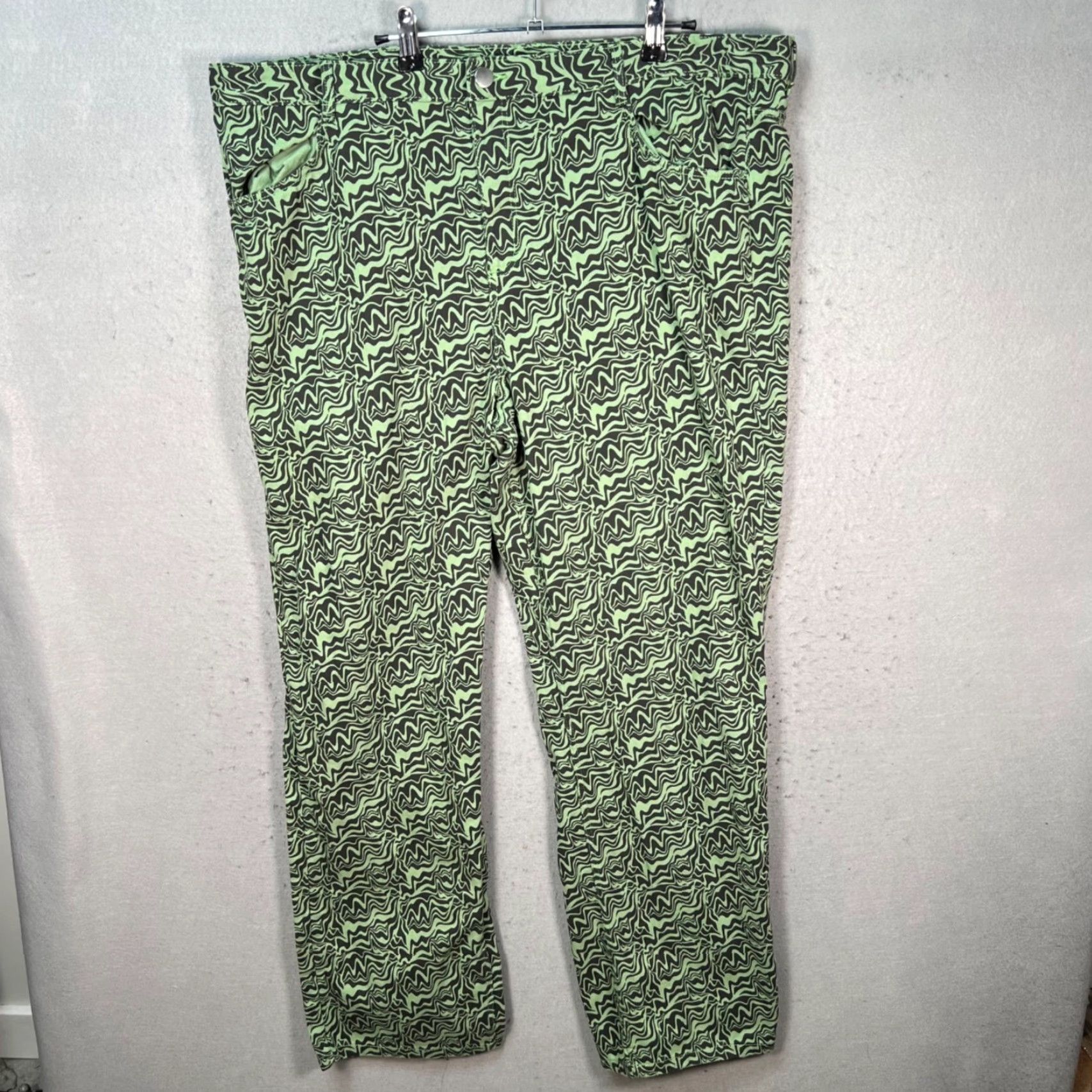 Nique Monkl Womens Size 52 Wavy Green Black Abstract Print Trousers Pants Size 38" / US 16 / IT 52 - 2 Thumbnail