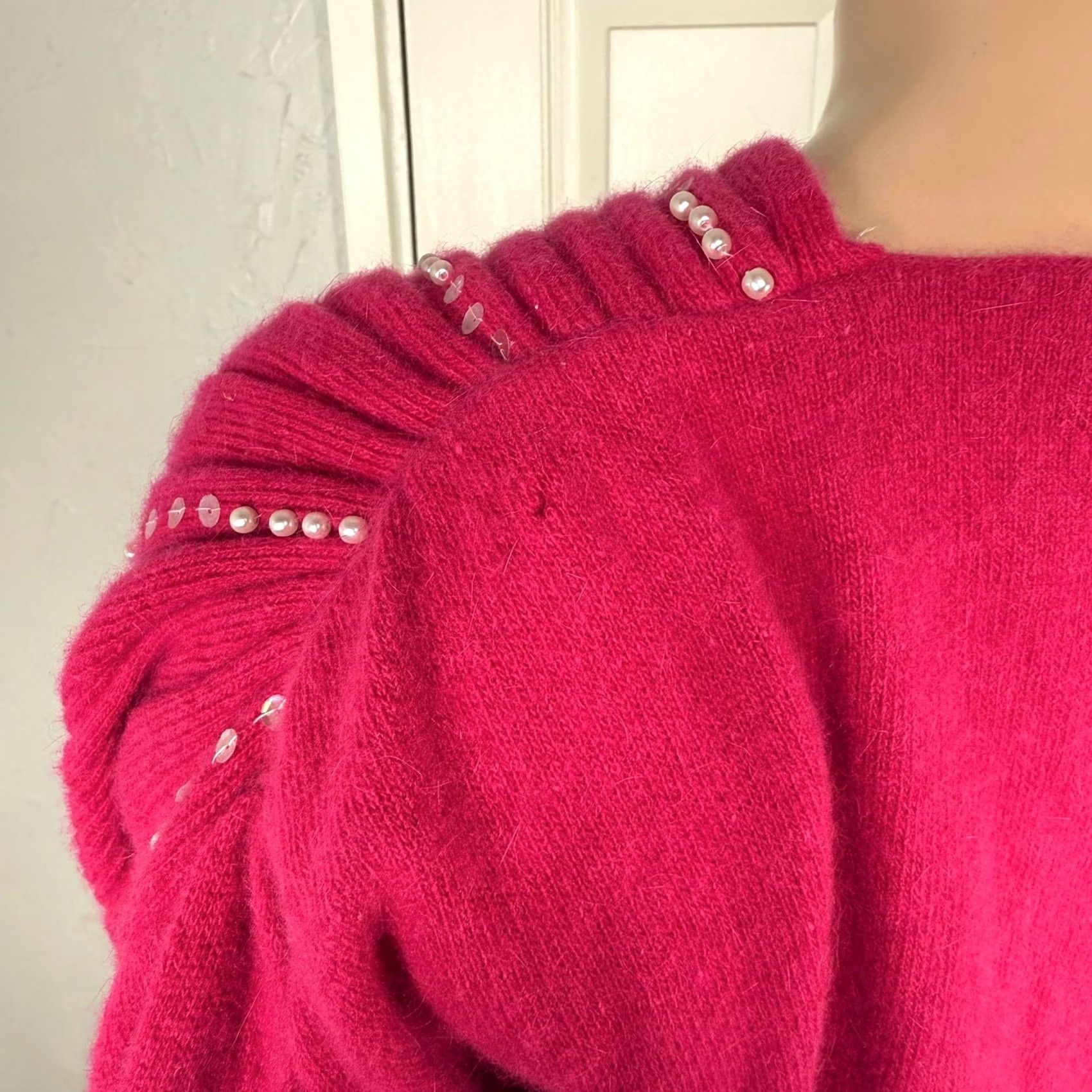 Vintage VINTAGE 80s 90s Italy Angora Wool Beaded Sequin Rabbit Sweater Women's Small V1 Size M / US 6-8 / IT 42-44 - 5 Thumbnail