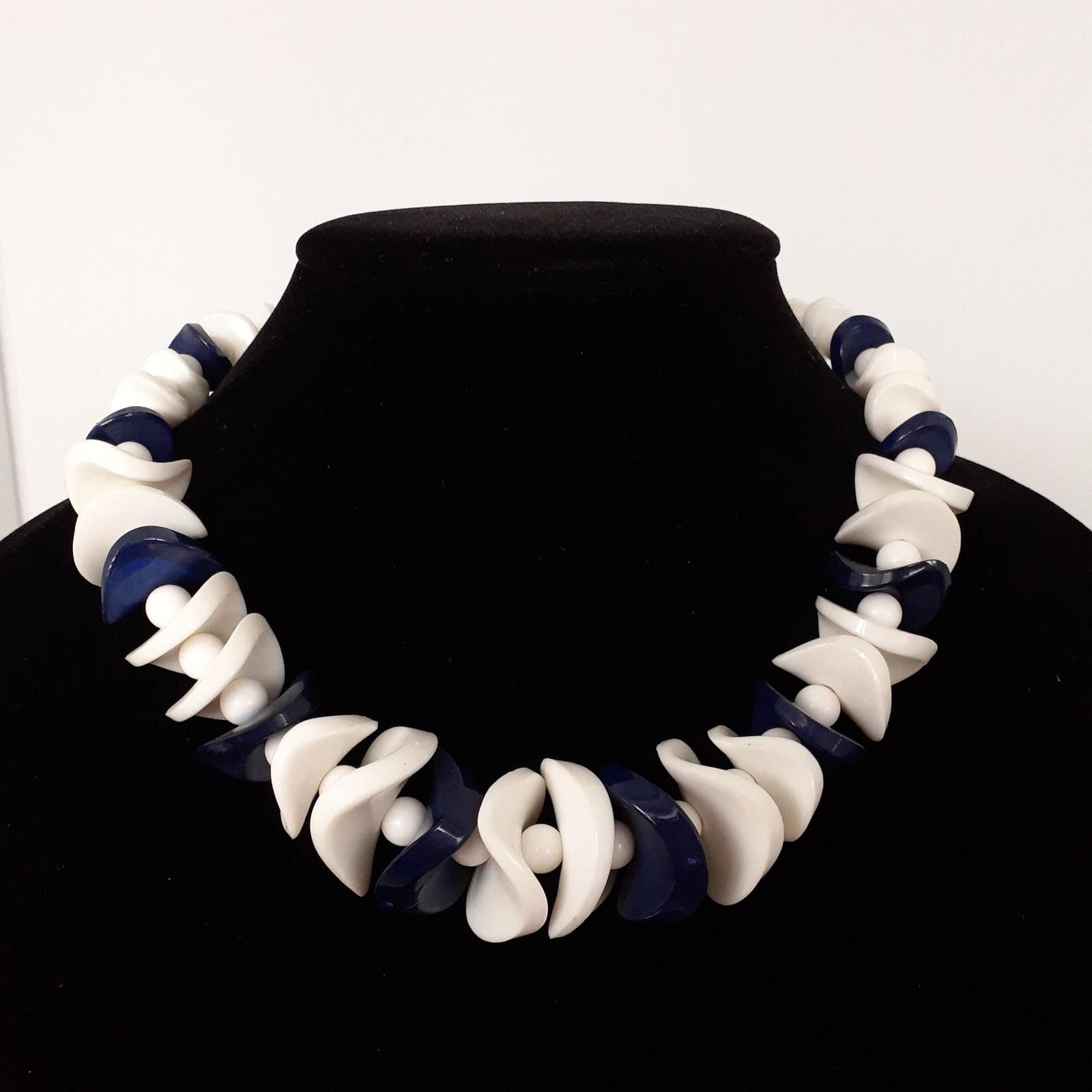 Designer Stunning Blue and White Abstract Design Necklace Size ONE SIZE - 1 Thumbnail
