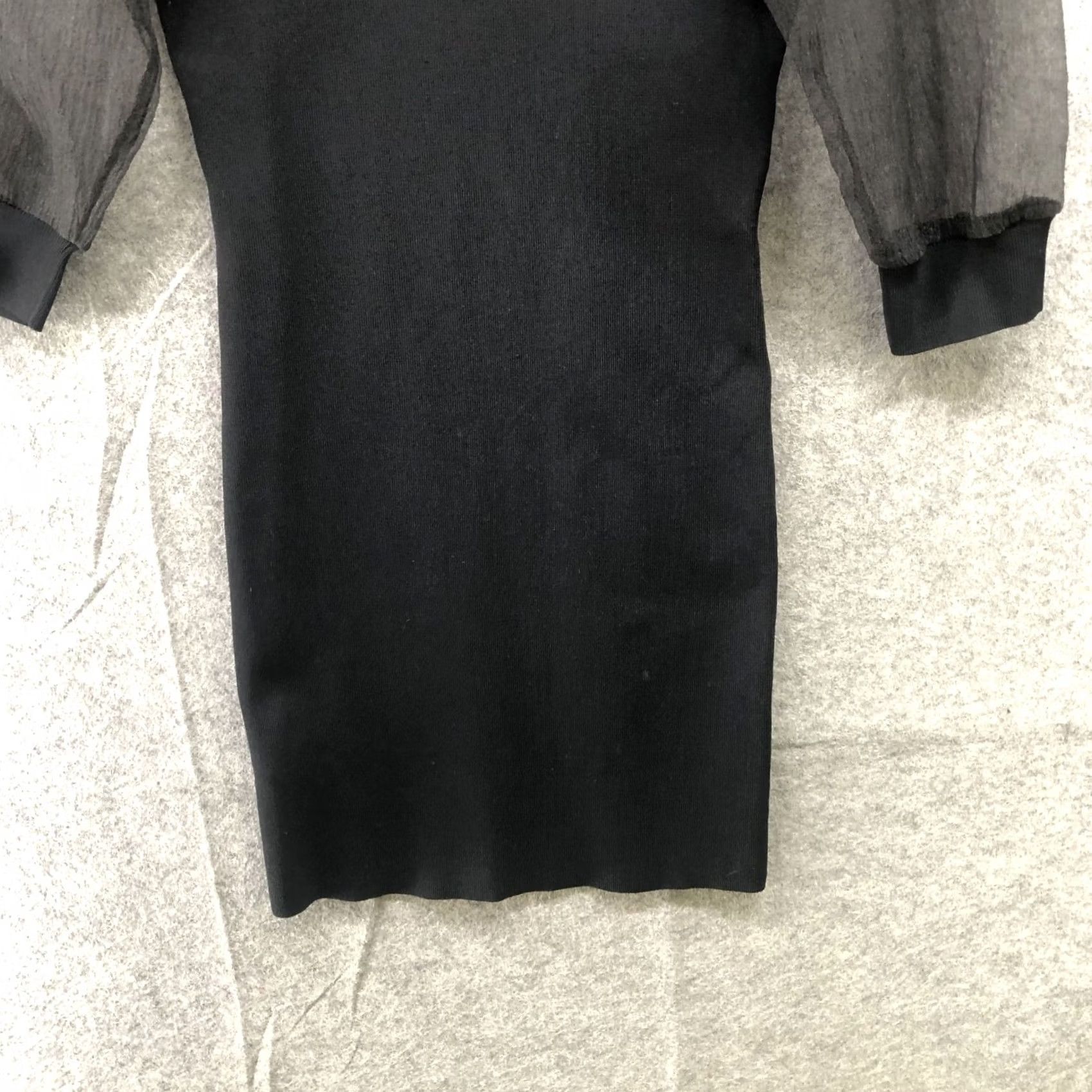 Mango MNG Black Mini Dress Size S Puff Sleeve Square Neck Knit Bodycon Swt Sweater Dress, Viscose Nylon, Short, Regular, Women Size S / US 4 / IT 40 - 4 Thumbnail