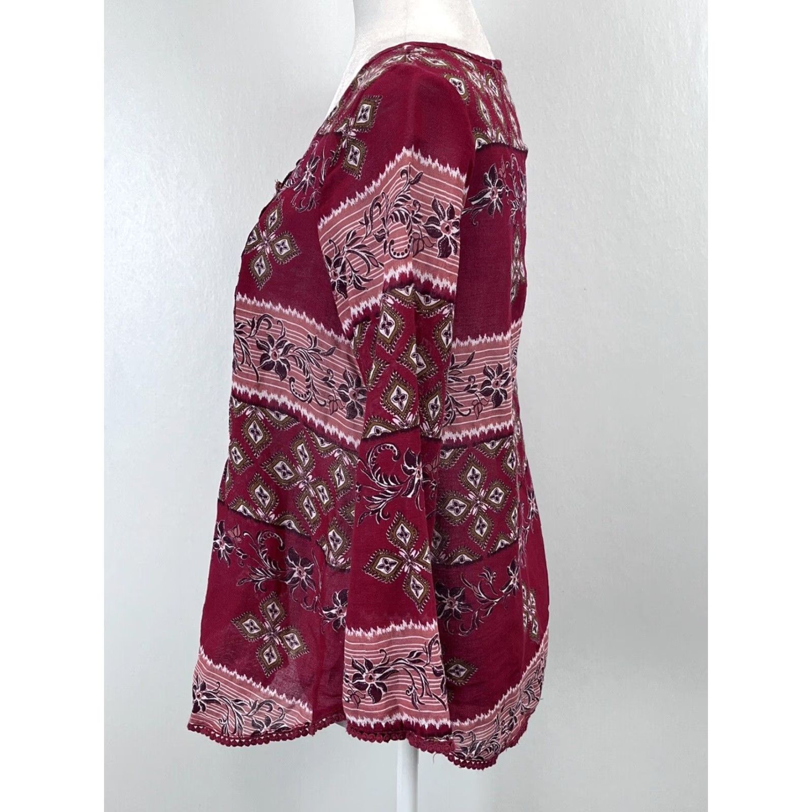 Vintage Ralph Lauren Womens Peasant Blouse Top Small Red Floral 3/4 Sleeve Cotton Casual Size S / US 4 / IT 40 - 2 Thumbnail