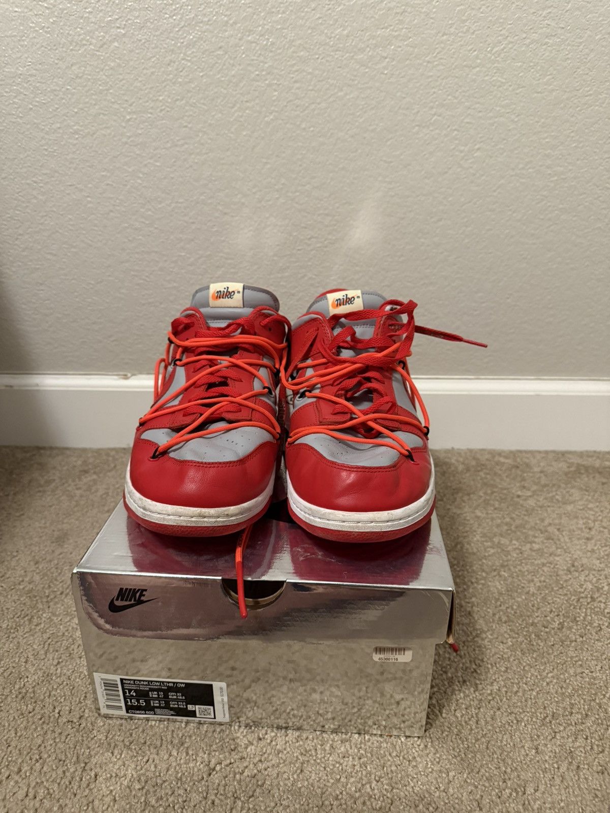 Nike × Off-White Off White Dunk Red/Grey Size US 14 / EU 47 - 4 Thumbnail