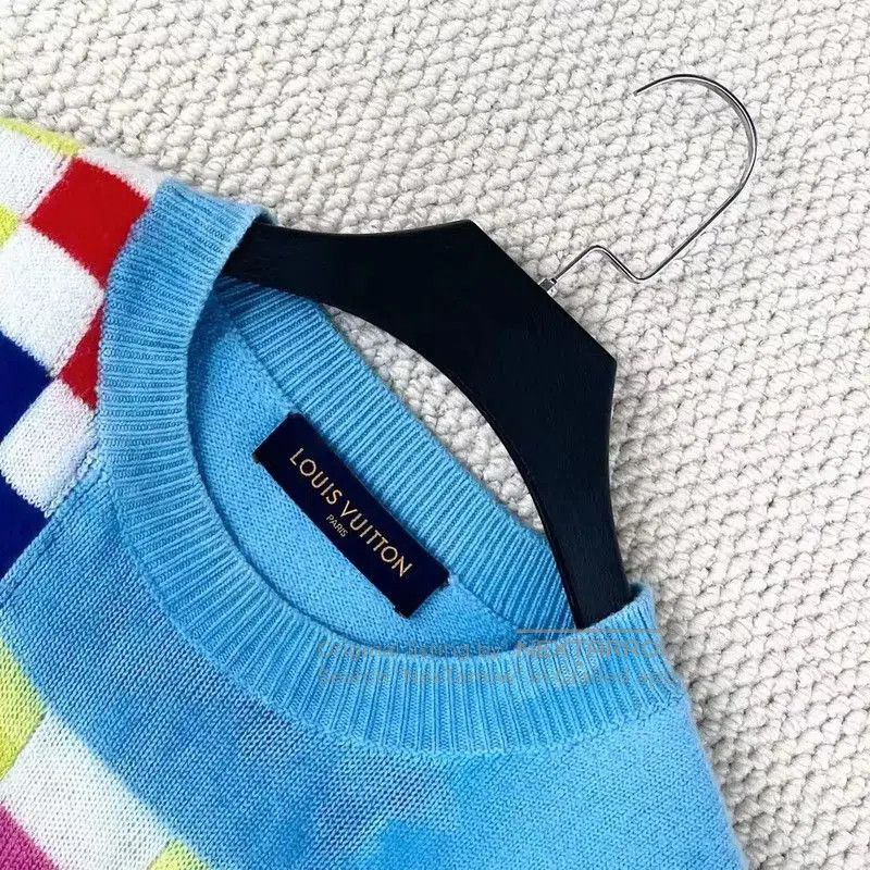 Louis Vuitton Louis Vuitton Blue Wool Checkerboard Knit Sweater . Size US XXL / EU 58 / 5 - 3 Thumbnail