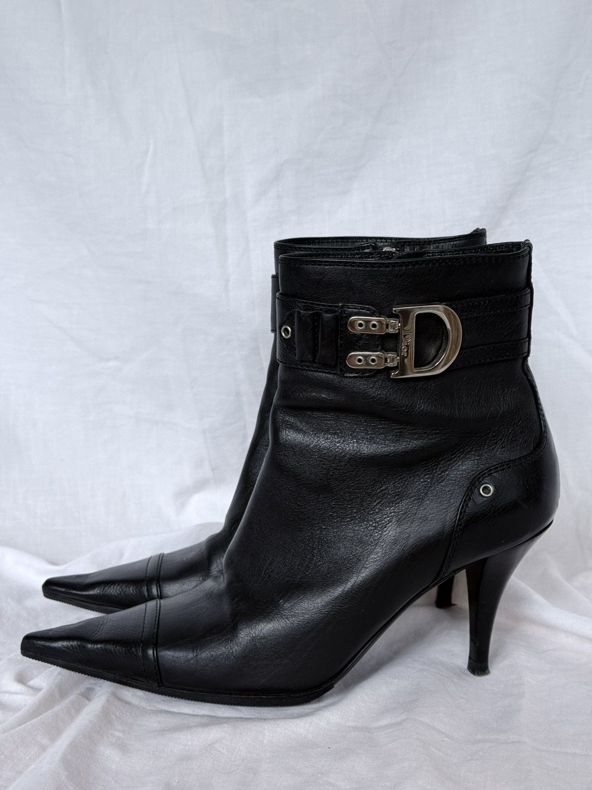 Dior Dior Buckle Black Leather biker Ankle Boots Pointed Toe Size US 7 / IT 37 - 2 Thumbnail