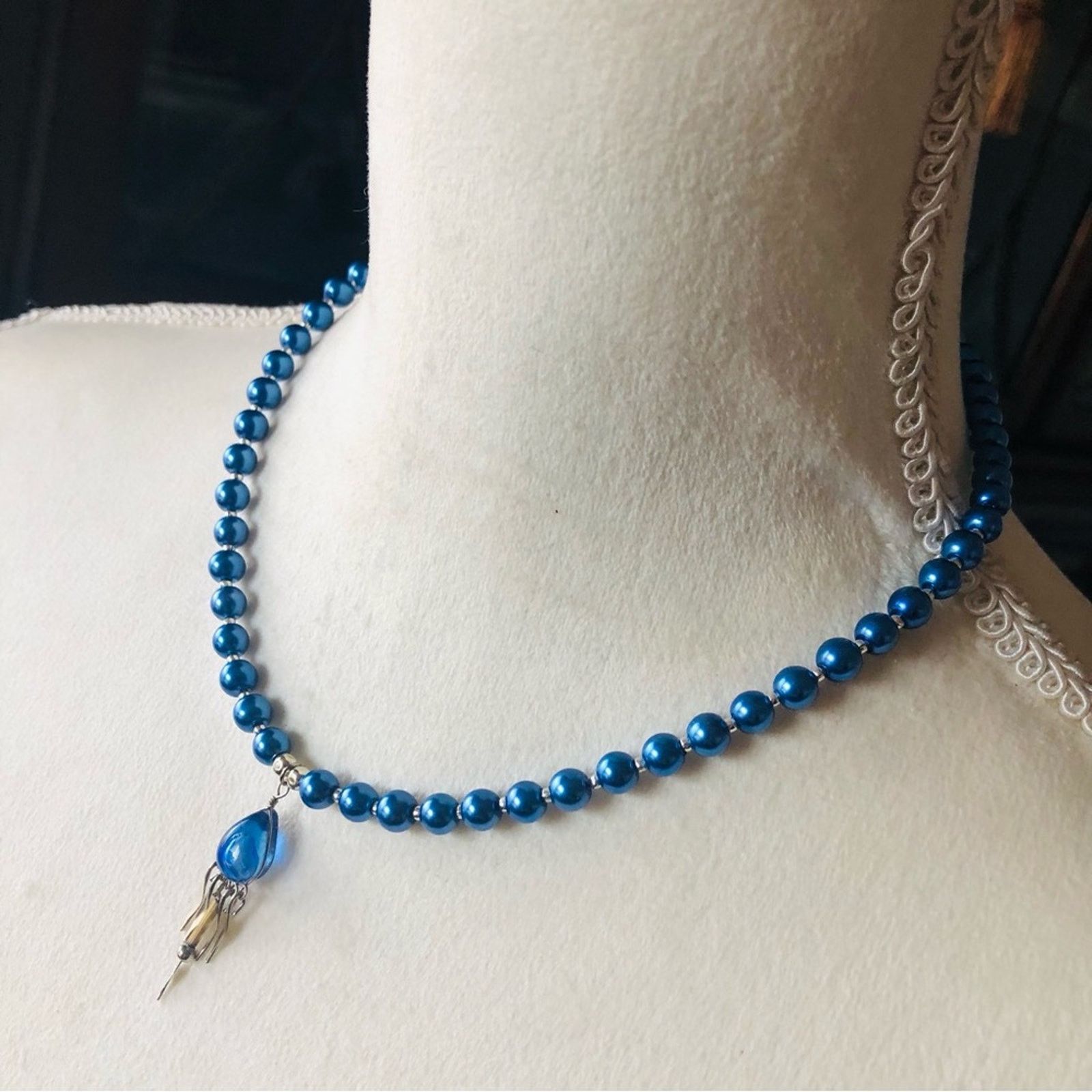 Handmade Handcrafted repurpose teardrop glass fringe Pearl necklace Size ONE SIZE - 4 Thumbnail