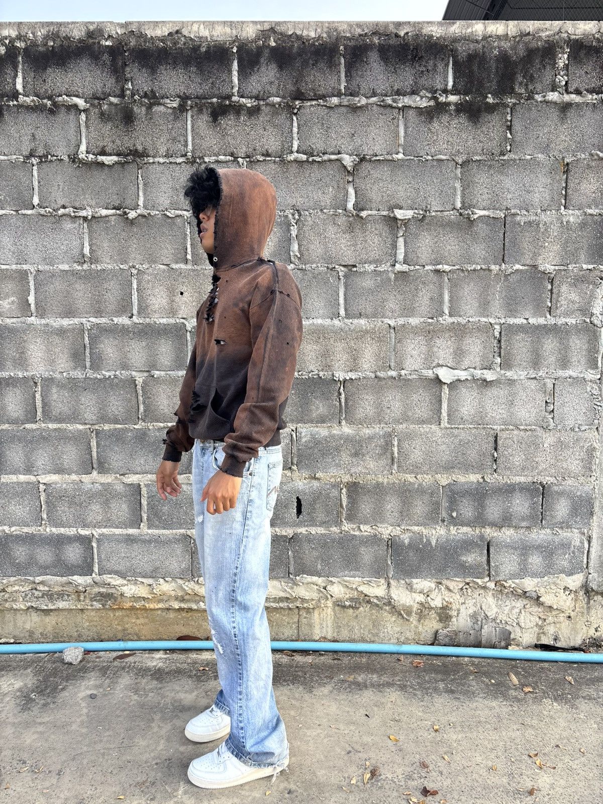 Vintage Thrashed Faded 2Tone Hoodie Distressed Size US M / EU 48-50 / 2 - 12 Thumbnail