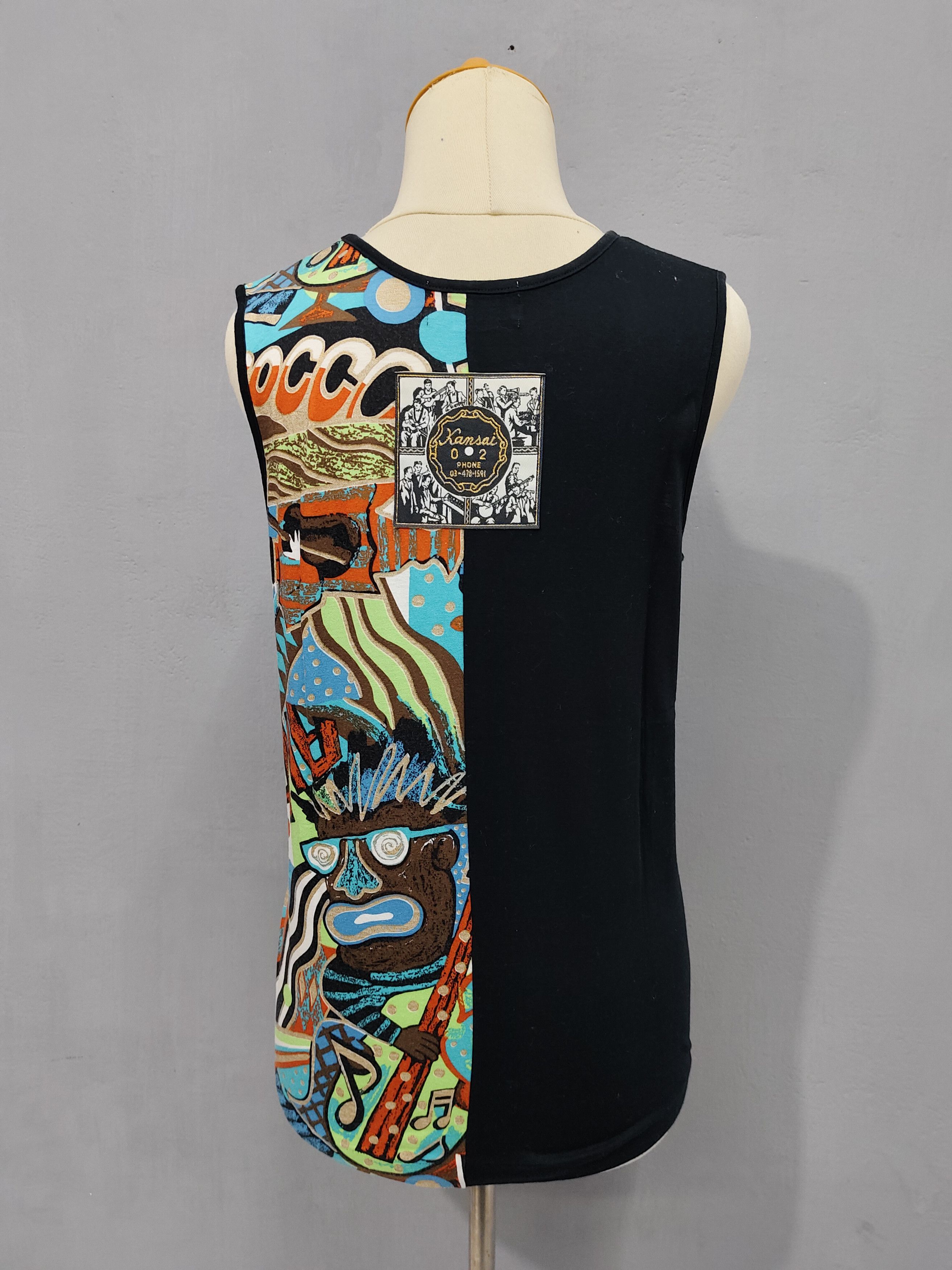 Kansai Yamamoto 80s Kansai O2🇯🇵 Archive Psychedelic Jazz Art Sleeveless Size M / US 6-8 / IT 42-44 - 5 Thumbnail