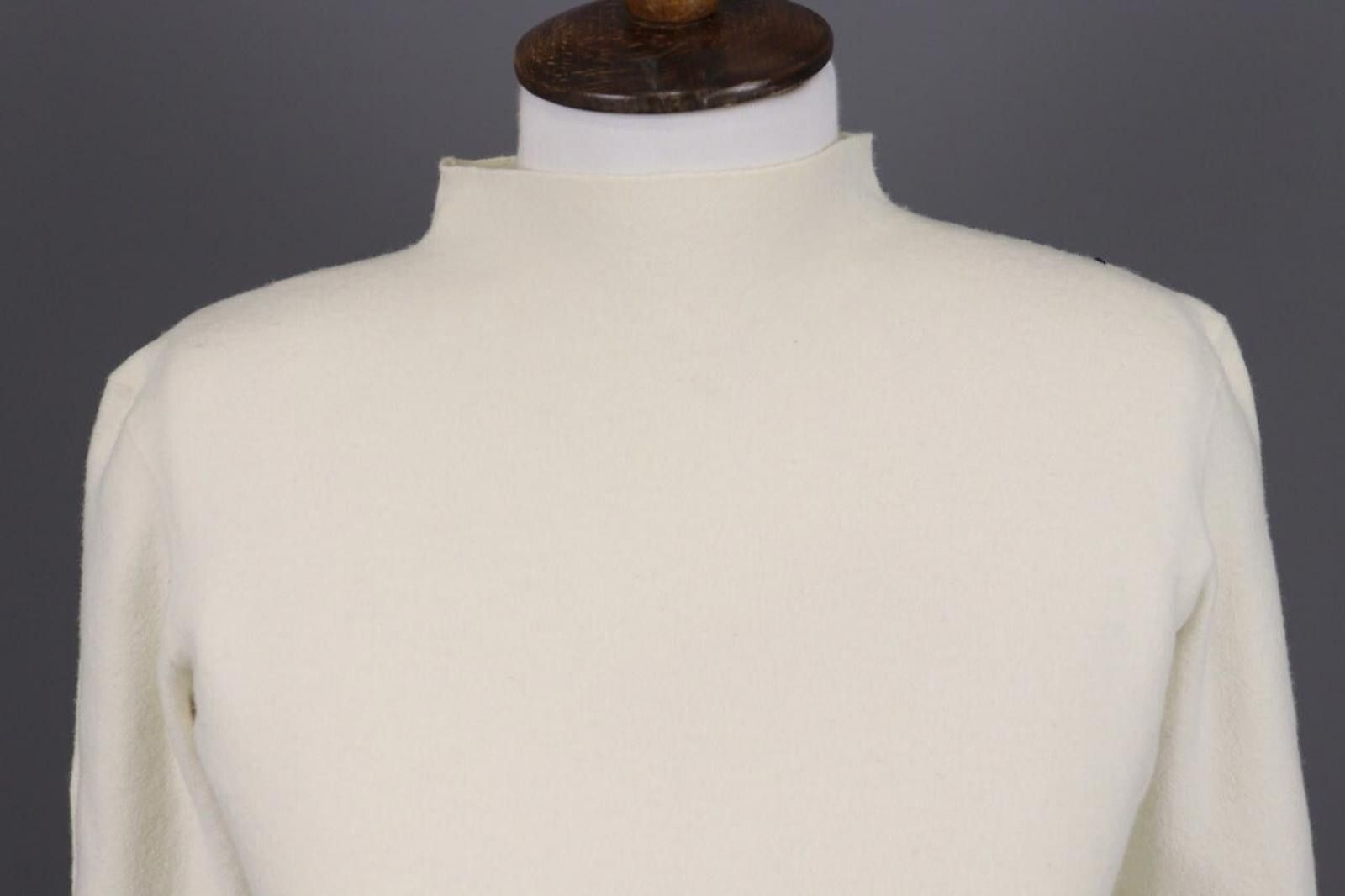 Designer Adam Lippes Beige High Neck Merino Knitted Sweater Size L Size L / US 10 / IT 46 - 5 Thumbnail