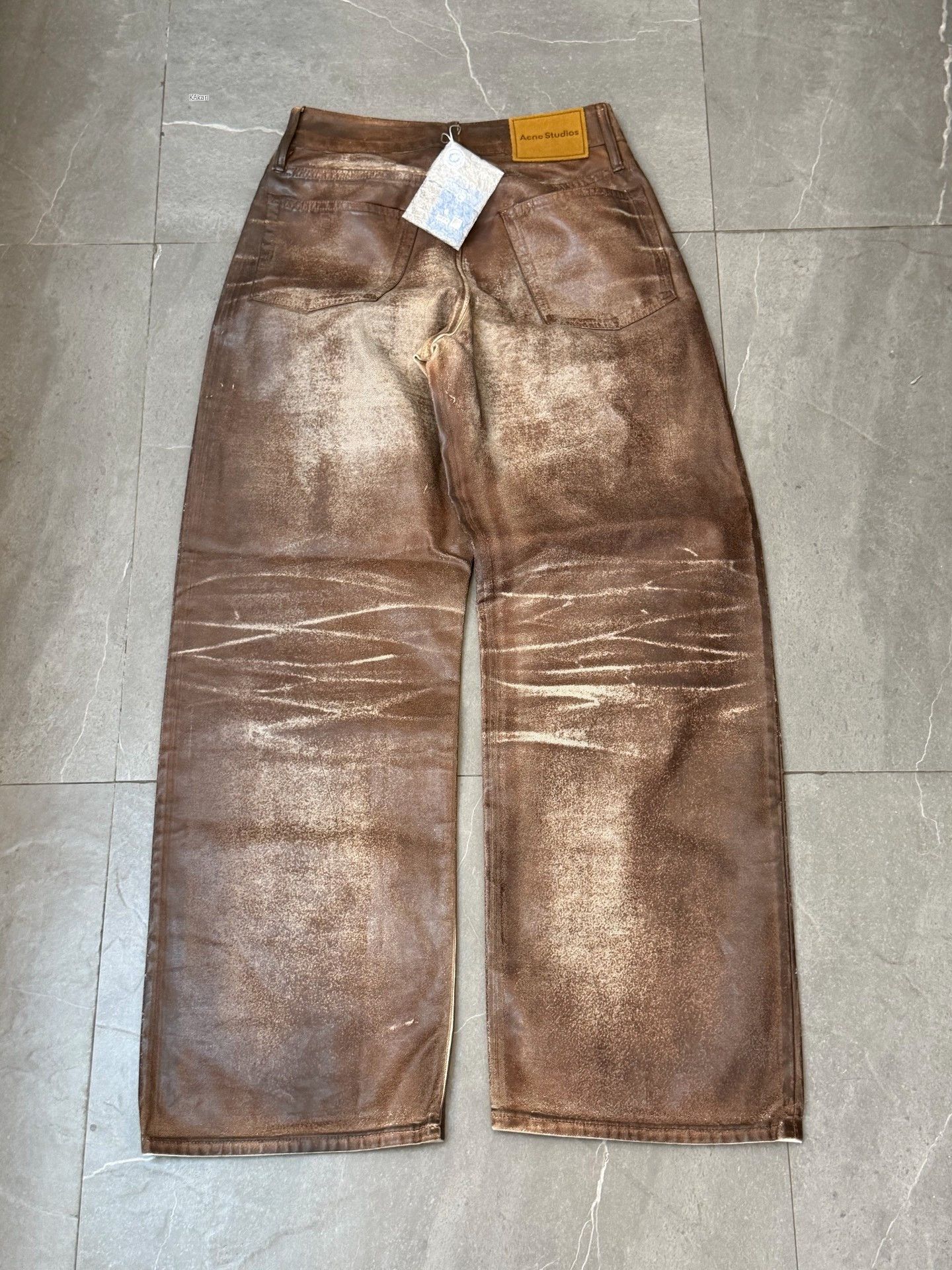 Acne Studios Acne Studios Brown Waxed Wide-Leg Jeans Size US 34 / EU 50 - 3 Thumbnail