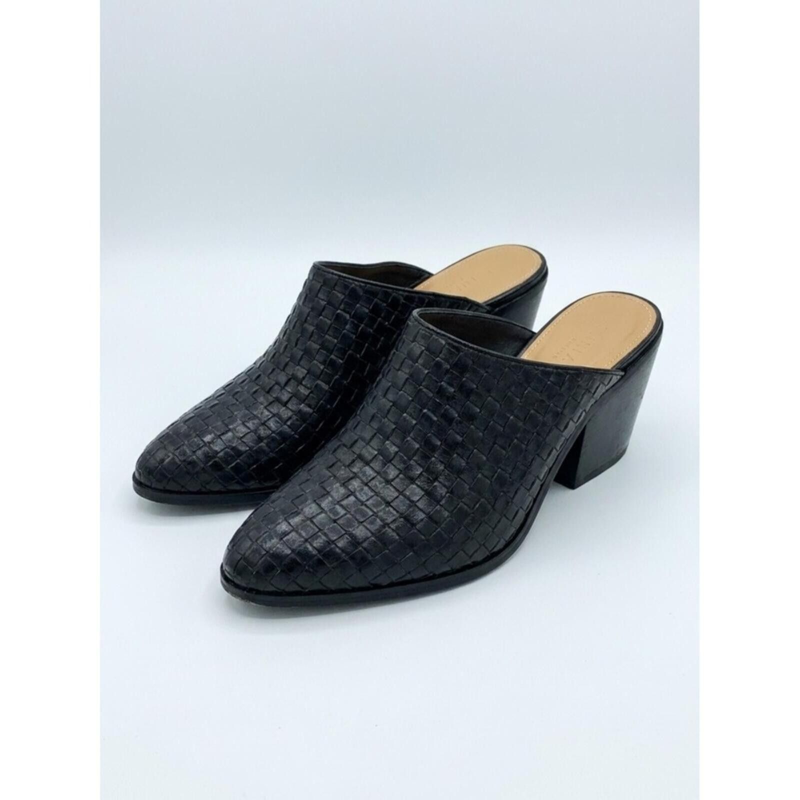 Other Black Woven Leather Mule Heels - Women Size US 9 / IT 39 - 1 Thumbnail
