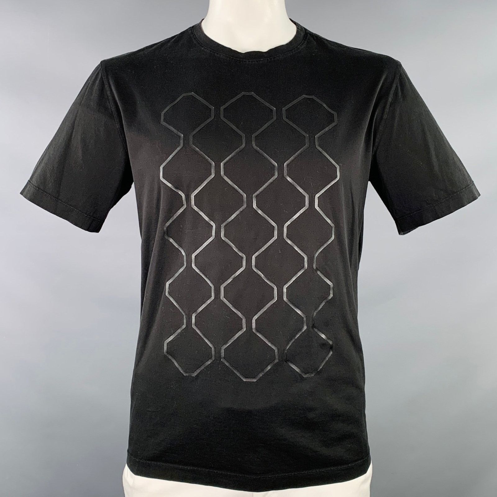Z Zegna Z ZEGNA Size XL Black Geometric Cotton Crew Neck T-shirt Size US XL / EU 56 / 4 - 1 Thumbnail