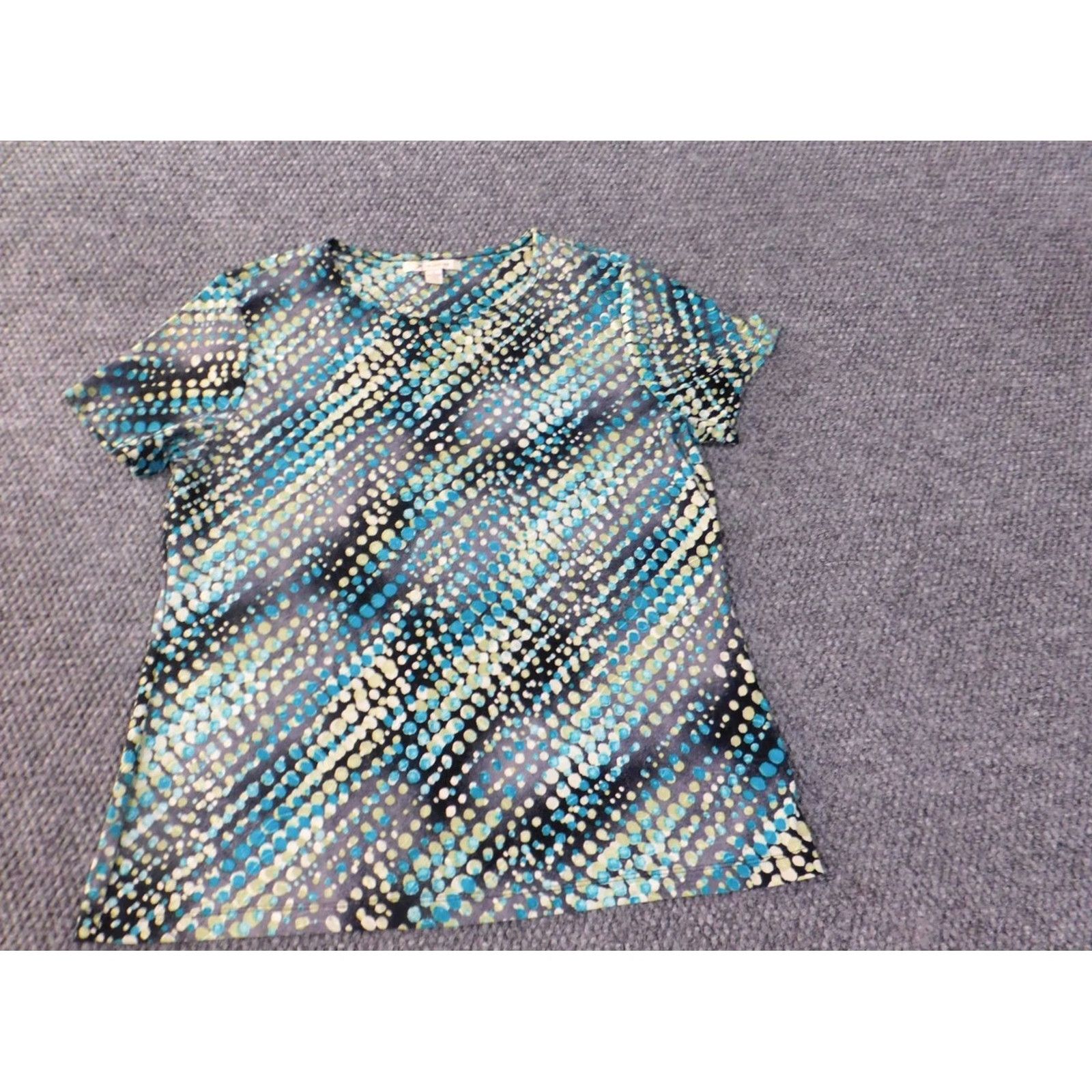 JM Collection JM Collection Blouse Shirt Womens Medium Blue Geometric Short Sleeve Round Neck Pullover Polyester Spandex Embroidered Casual Regular Vintage No Size M / US 6-8 / IT 42-44 - 5 Thumbnail