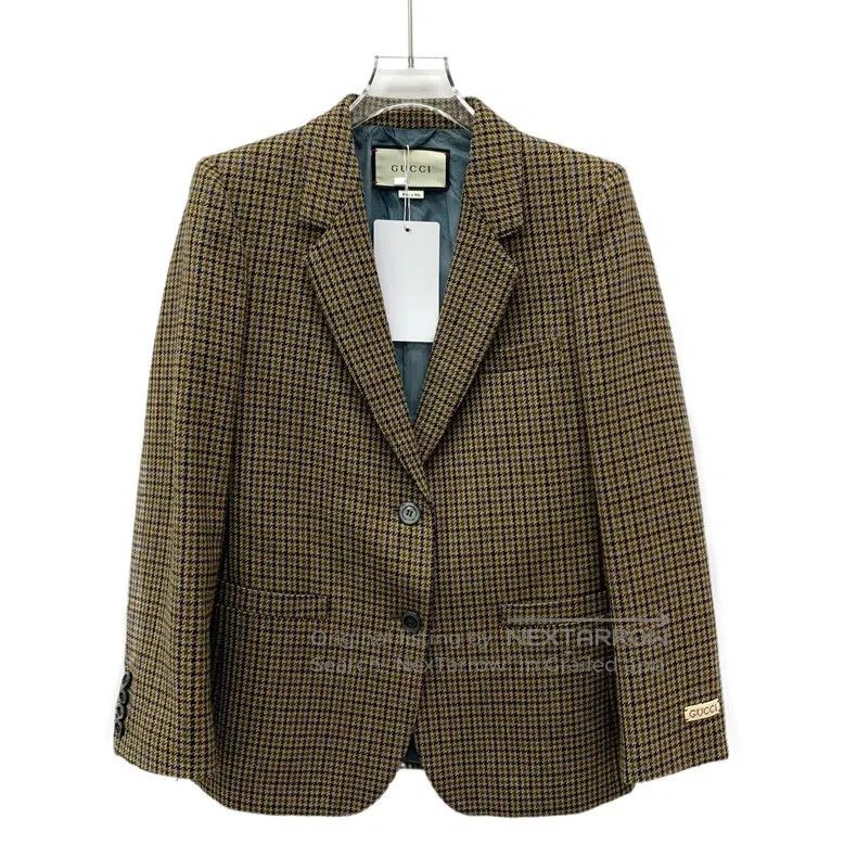 Gucci Gucci Brown checkered wool lapel single-breasted long-slee Size XS / US 0-2 / IT 36-38 - 1 Thumbnail