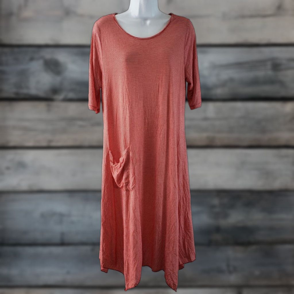Vintage Comfy USA Womens Dress Sz Medium Red White Stripe Pocket Knit T-Shirt Dress Casual Size M / US 6-8 / IT 42-44 - 1 Thumbnail