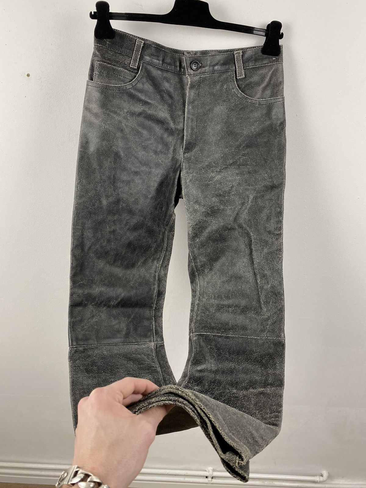 image of Raf Simons Aw02-03 Virginia Creeper Distressed Leather Pants in Brown, Men's (Size 30)