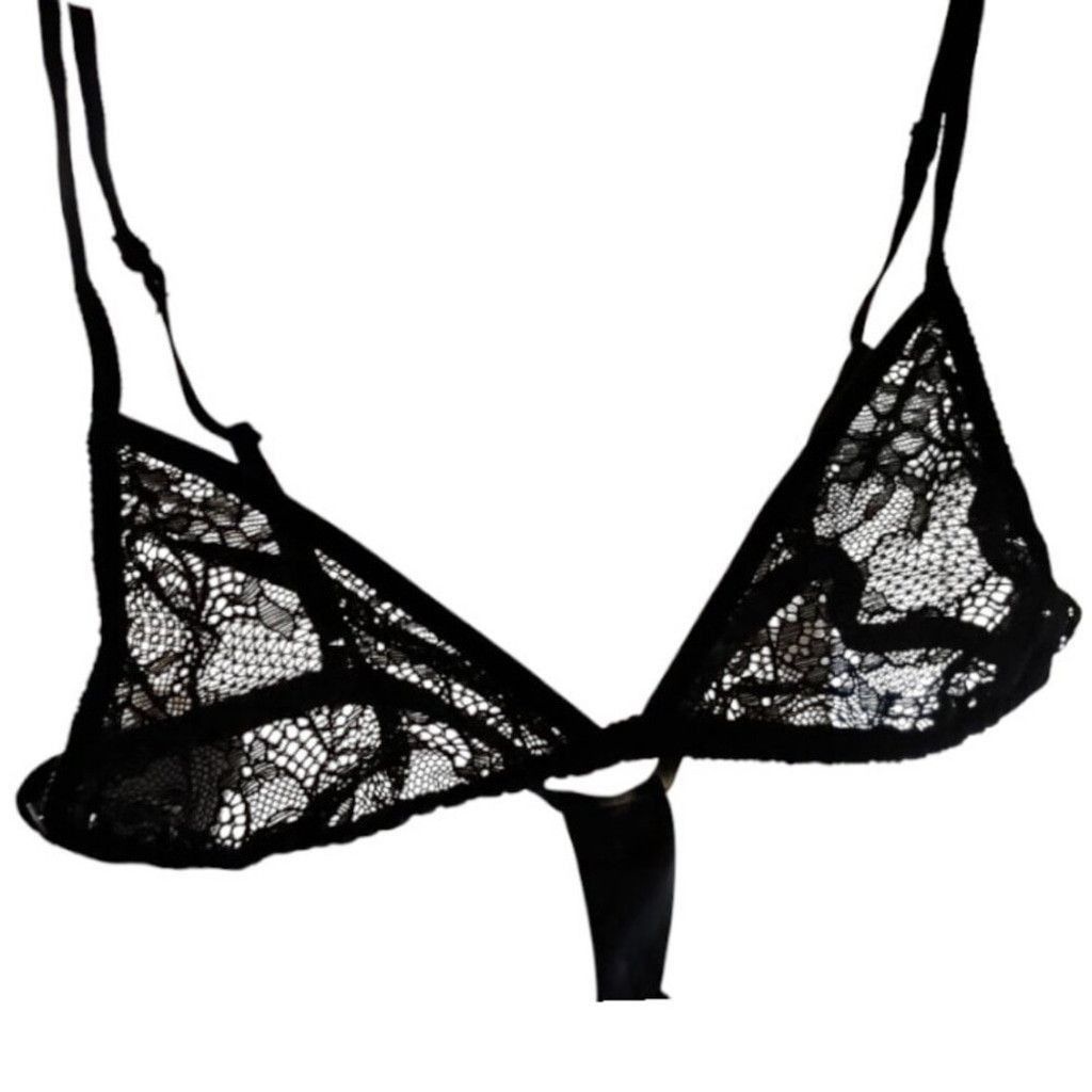 Zara NWT Zara Black Satin Lace Triangle Bra Adjustable Straps Size ONE SIZE - 3 Thumbnail