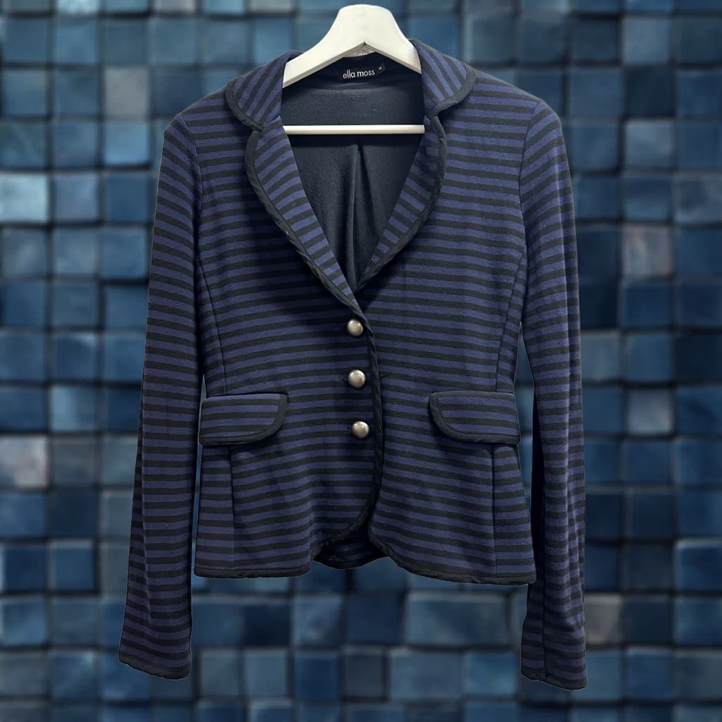 Vintage VINTAGE Ella Moss Blue/Black Striped ButtonUp Business Jacket Blazer Women XS Pockets USA Made Size XS / US 0-2 / IT 36-38 - 1 Thumbnail
