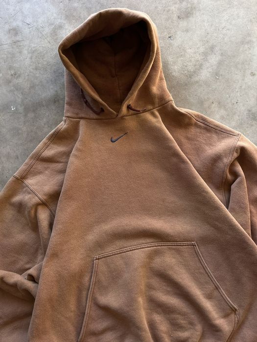 Nike Vtg 90s Dark Mocha Brown White Tag Nike Center Swoosh Hoodie