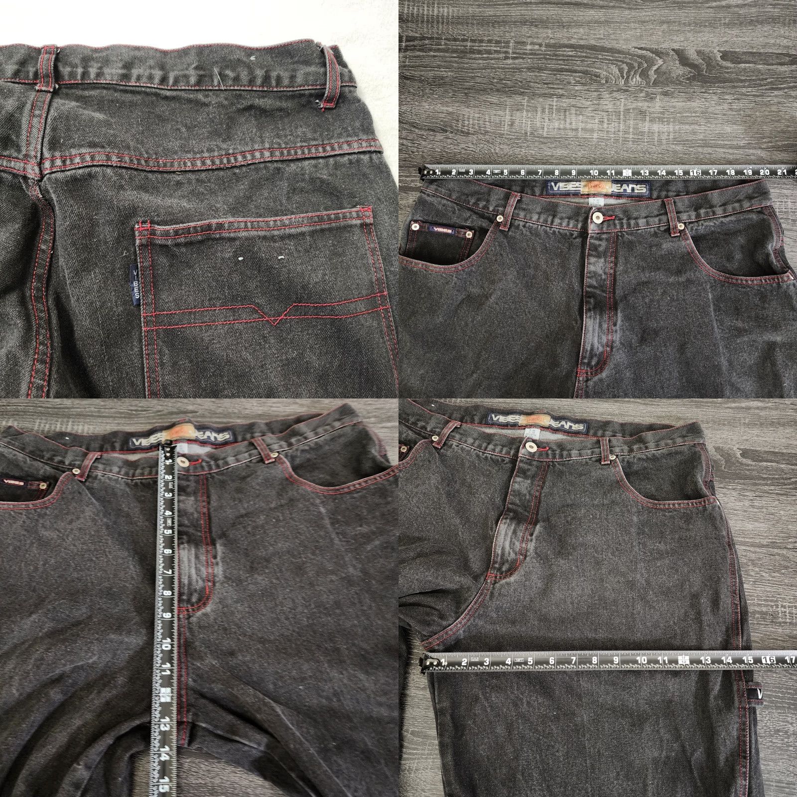 VIBE VINTAGE Vibes Jeans Mens 42x32 Black Red Carpenter Grunge Skater Utility Wide-Leg Size US 42 / EU 58 - 8 Thumbnail