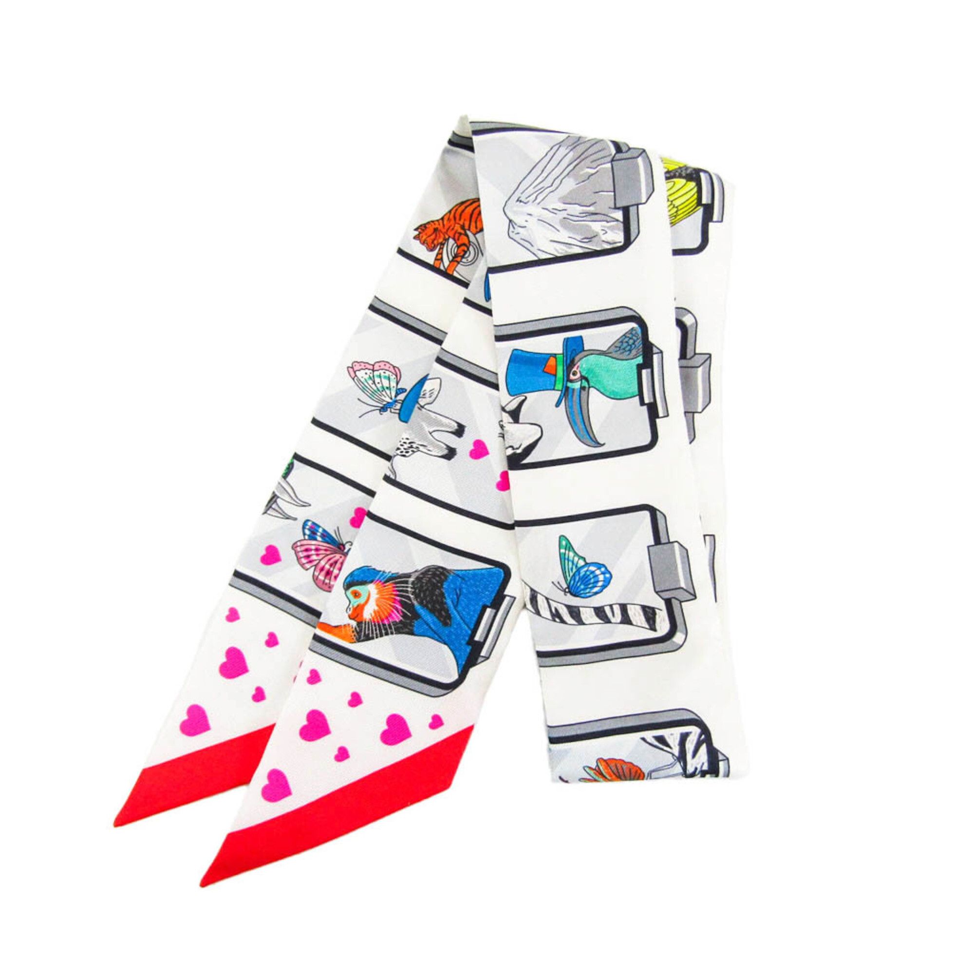 image of Hermes Twilly Hermes Story Twilly Women's Silk Scarf Multi-Color,white