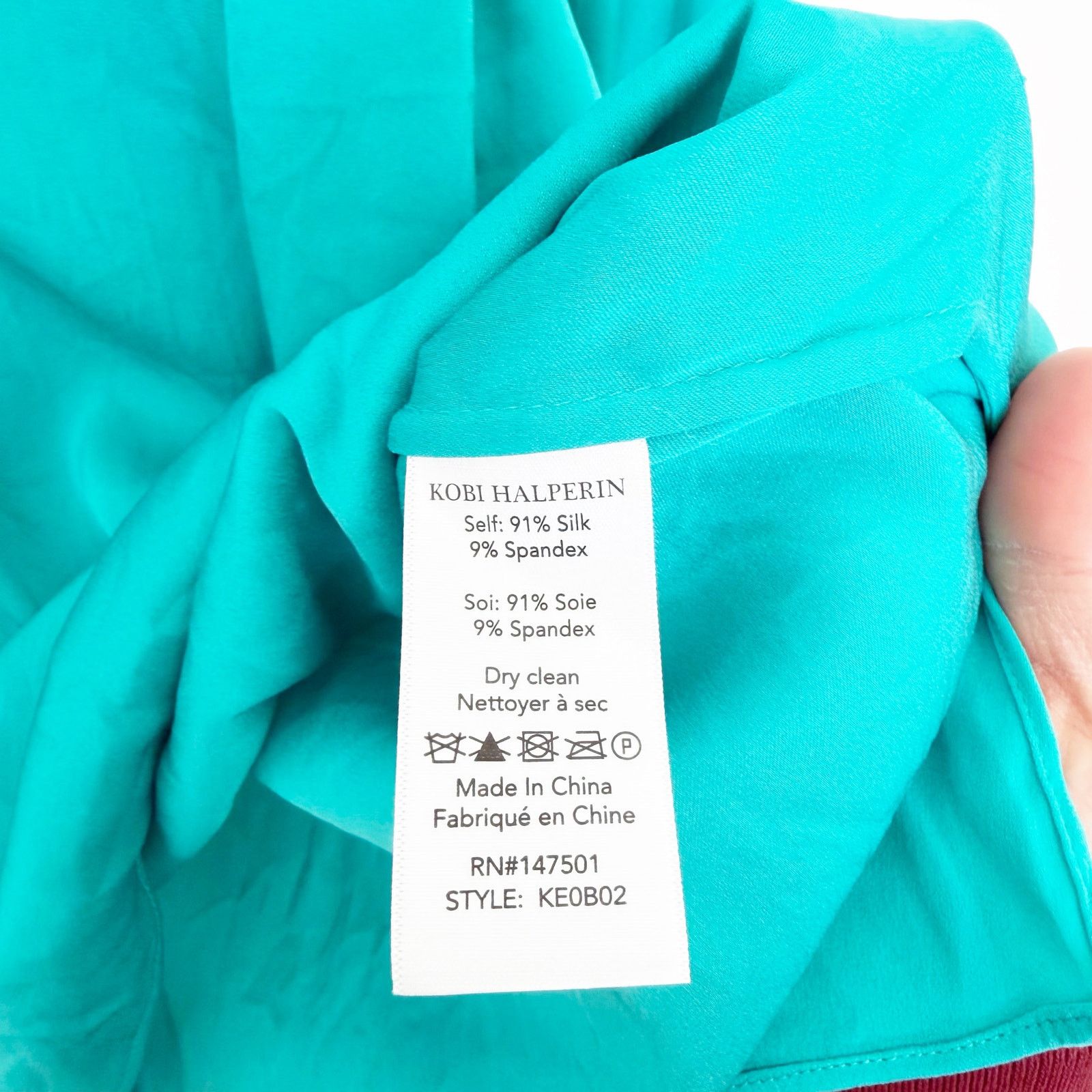 KOBI HALPERIN Kobi Halperin Teal Silk Long Sleeve Blouse Sz XL Size XL / US 12-14 / IT 48-50 - 3 Thumbnail