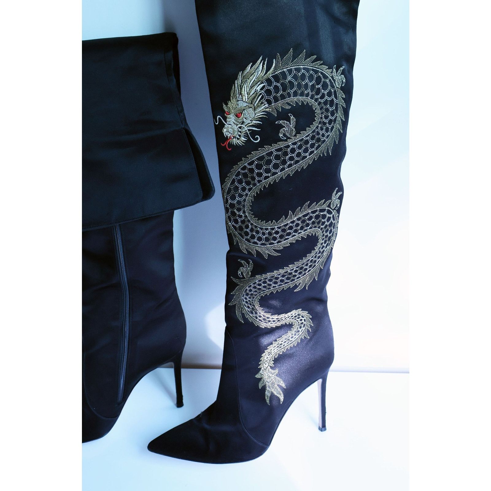 Gianvito Rossi Gianvito Rossi Embroidered Dragon Cuissard Boots Size US 8.5 / IT 38.5 - 5 Thumbnail