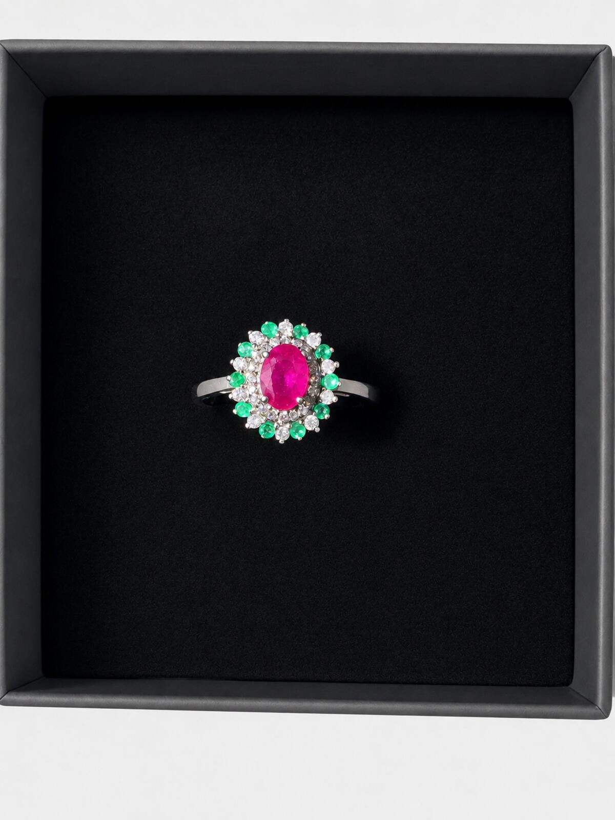The Unbranded Brand Montepuez Ruby, Emerald & Moissanite Solitare Ring 1.85ct Size ONE SIZE - 1 Thumbnail