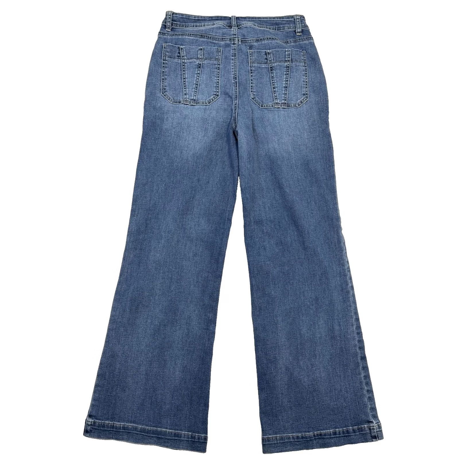 Vintage GB Jeans Juniors 13 Blue Wide-Leg High Rise Relaxed Stretch Denim Medium Wash Jeans Size 34" / US 12 / IT 48 - 2 Thumbnail