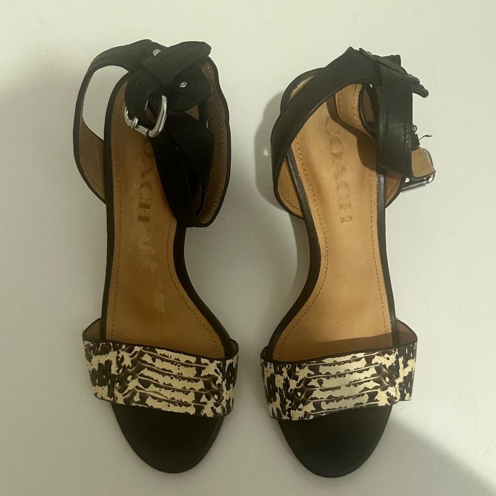 Coach Coach Paige Leather Black White Snake Block Heel Sandals 5 Size US 5 / IT 35 - 4 Thumbnail