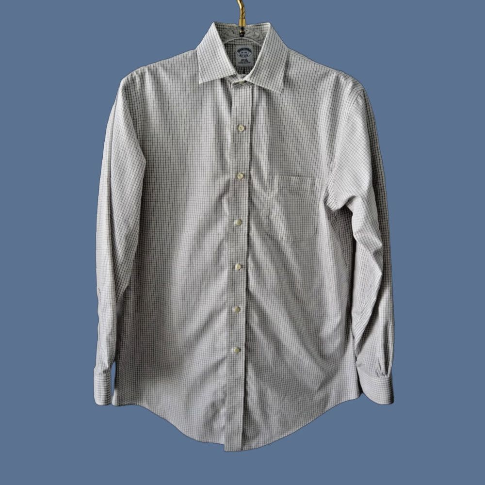 Brooks Brothers Brooks Brothers Men's Dress Shirt White Plaid Slim Fit Cotton 16-34 Shirt Mens Slim White Plaid 16 34 Size 42R - 1 Thumbnail