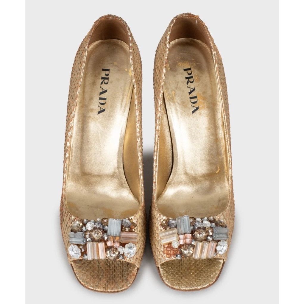 Prada Prada Gold Snakeskin Wedge Sandals Sz. 39 Size US 9 / IT 39 - 3 Thumbnail