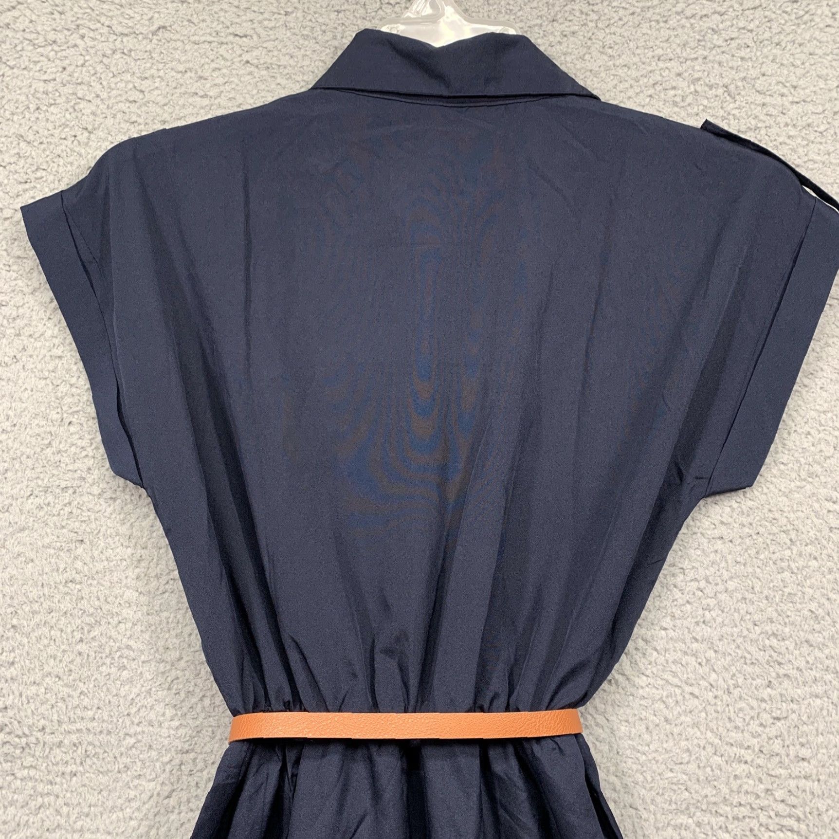 Vintage Women’s Blue Short Dress L Belts Collared Button Short Sleeve NWOT Regular Size 28" / US 6 / IT 42 - 5 Thumbnail