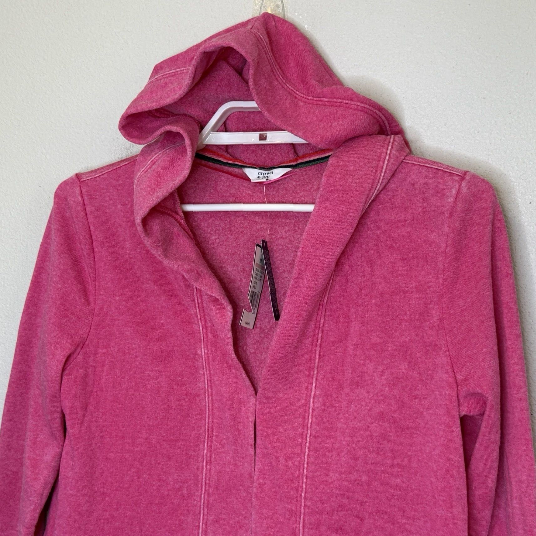 Vintage VINTAGE Crown & Ivy Tiered Trapeze Open Front Hoodie Sweatshirt Cardigan Women Medium Pink NEW Size M / US 6-8 / IT 42-44 - 2 Thumbnail