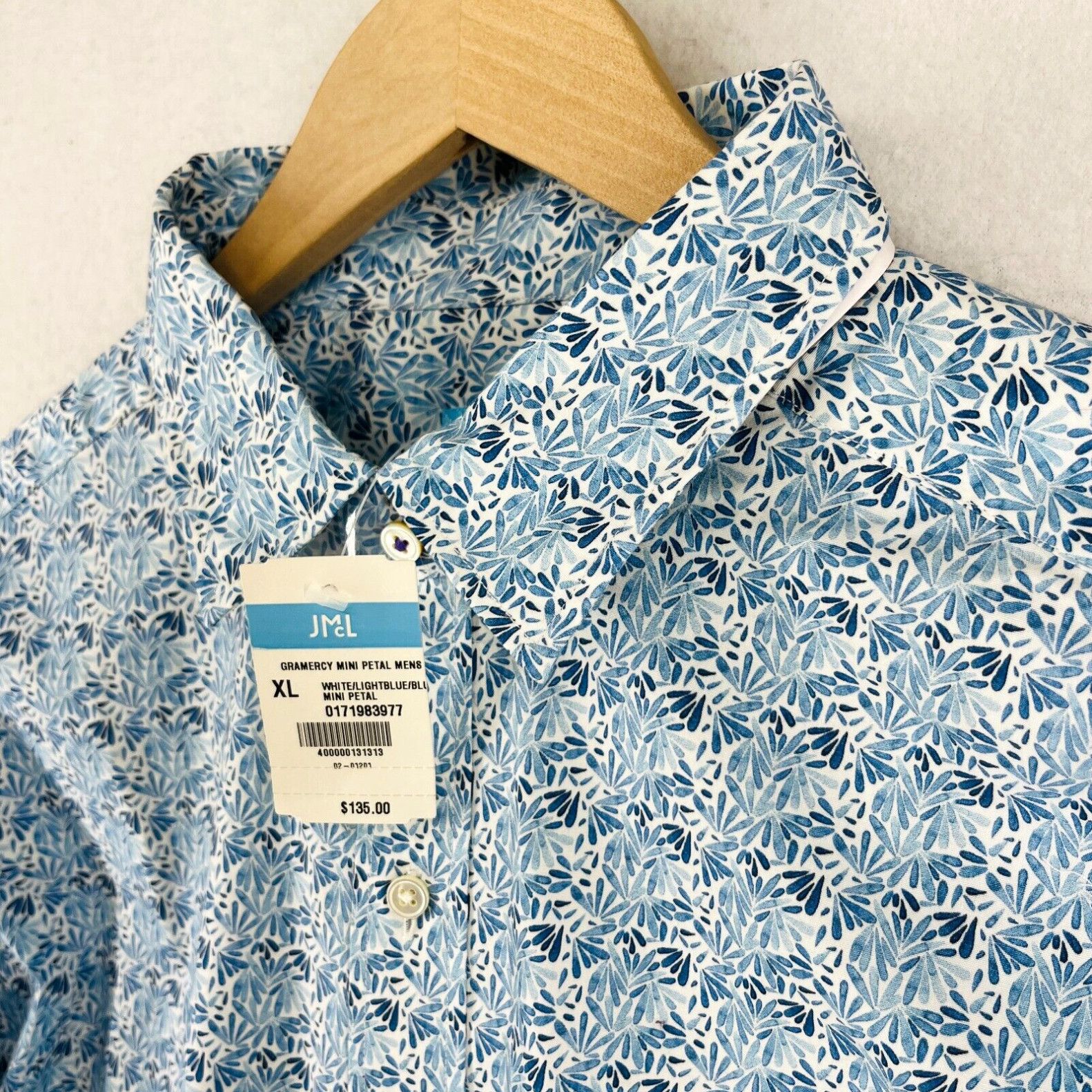 image of Vintage J.mclaughlin Shirt Mens XL Gramercy Mini Petal Button Up Cotton Stretch Blue New in White