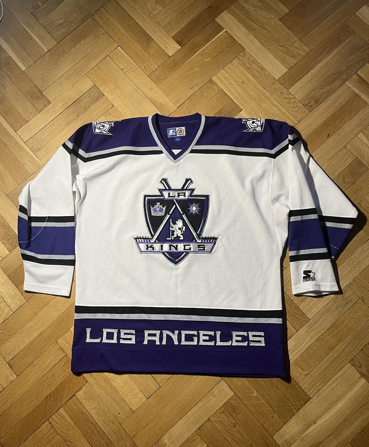 image of Nhl Starter Los Angeles Kings 1998 1999 Home Jersey in White Purple, Men's (Size Large)