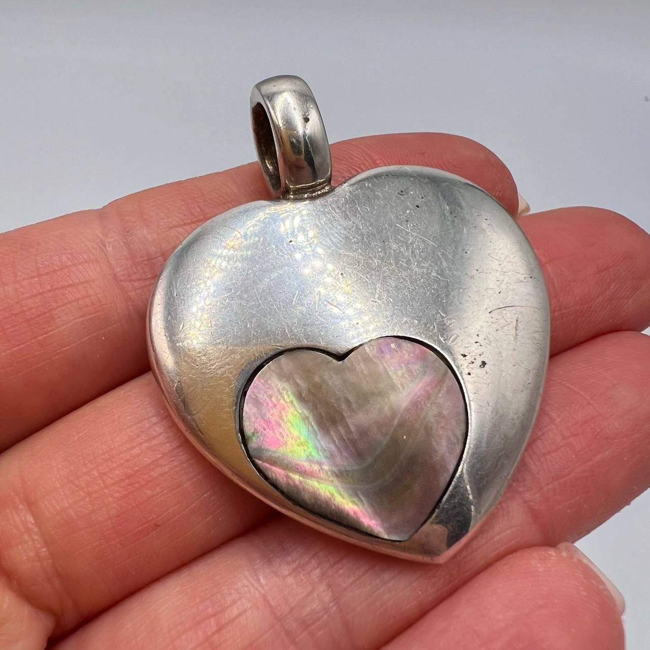 Sterling Silver Vintage Sterling Silver 925 Abalone Pendant Heart 22.5g Size ONE SIZE - 6 Thumbnail