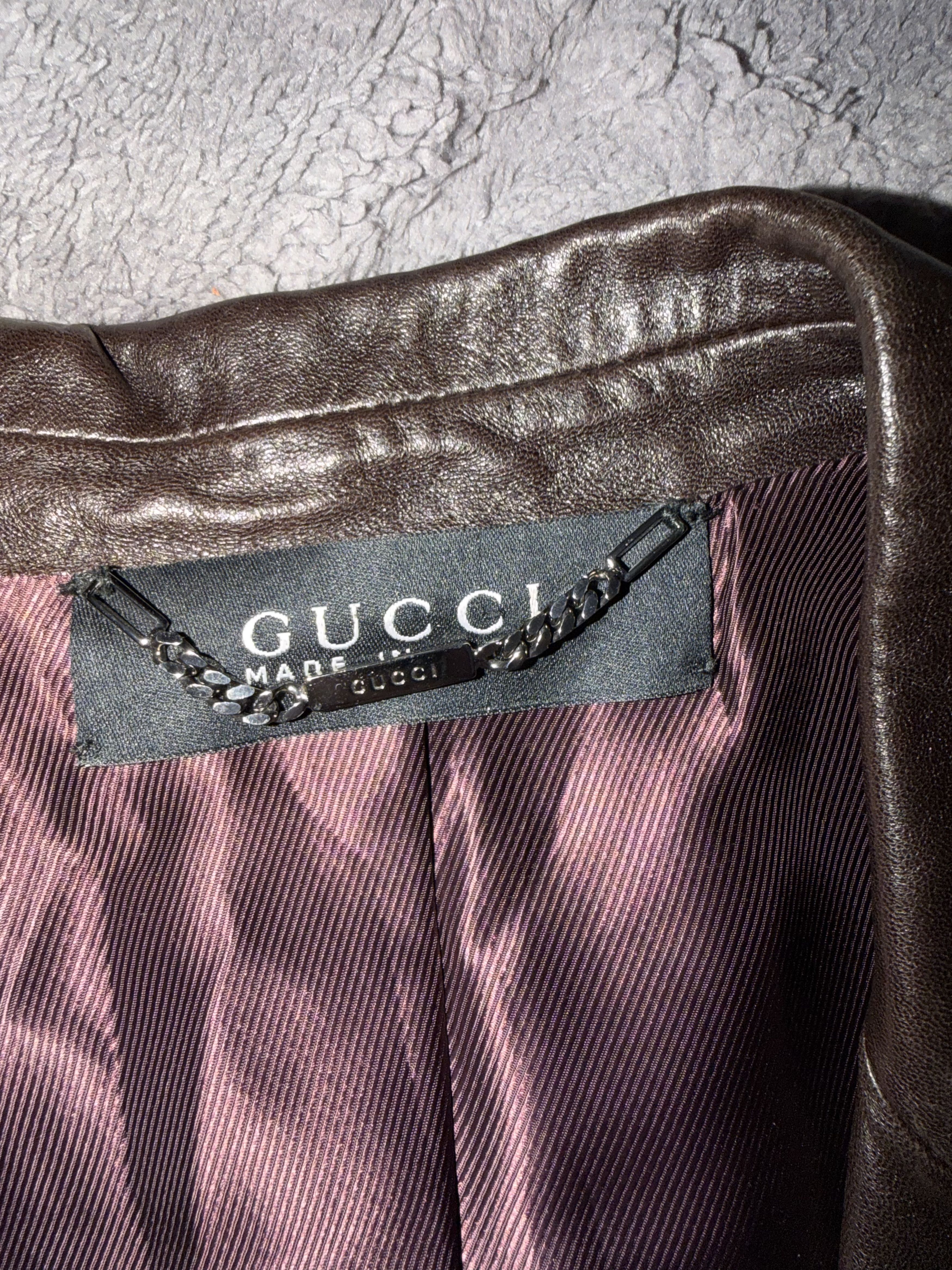 Gucci gucci brown leather blazer - made in italy - size 44 Size M / US 6-8 / IT 42-44 - 2 Thumbnail