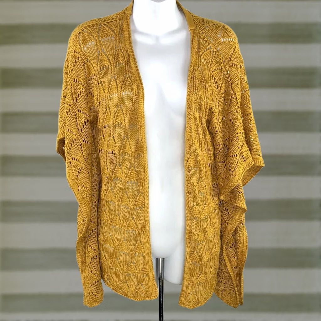 Vintage Cato Sweater Cardigan L Gold Open Dolman Sleeve Capsule Cottage Boho Office Size L / US 10 / IT 46 - 1 Thumbnail