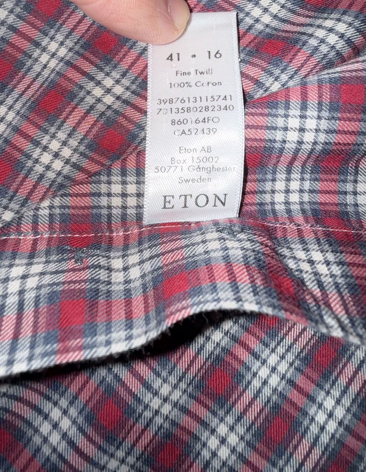 Eton ETON Men's Contemporary Red Plaid Dress Shirt Size L 16x35 Size US L / EU 52-54 / 3 - 7 Thumbnail