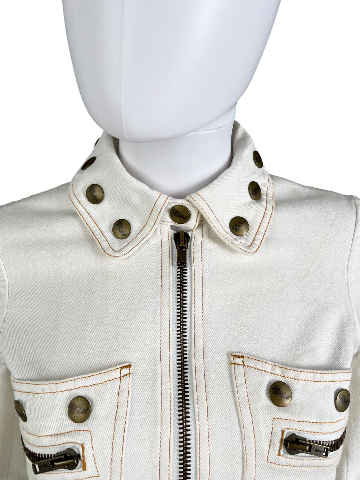 Chloe by Phoebe Philo S/S 2004 White Cotton Studded Jacket Size S / US 4 / IT 40 - 3 Thumbnail