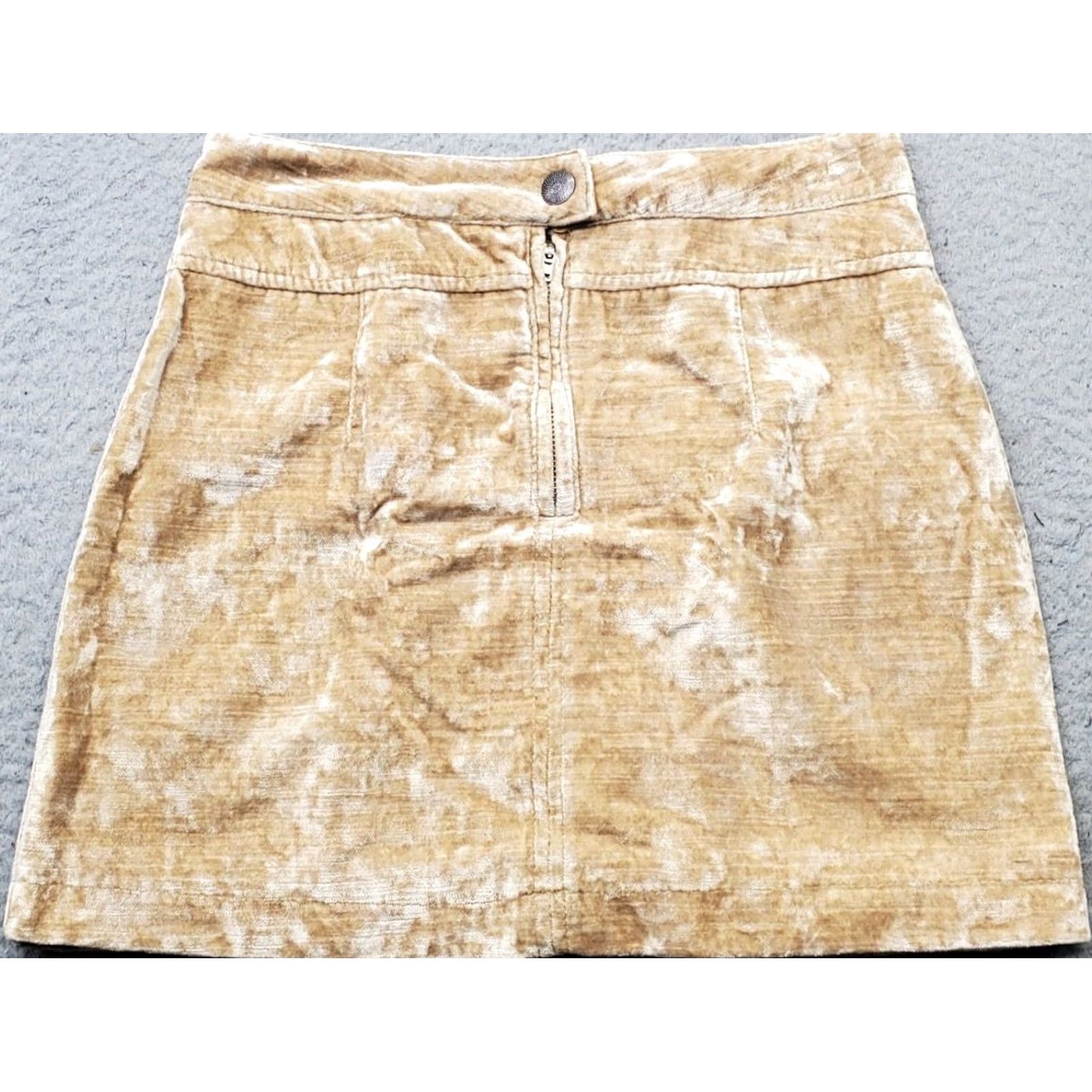 Free People Free People Skirt Womens 0 Tan Crushed Velvet A-Line Mini Lined Pockets Size 25" / US 0 / IT 36 - 2 Thumbnail