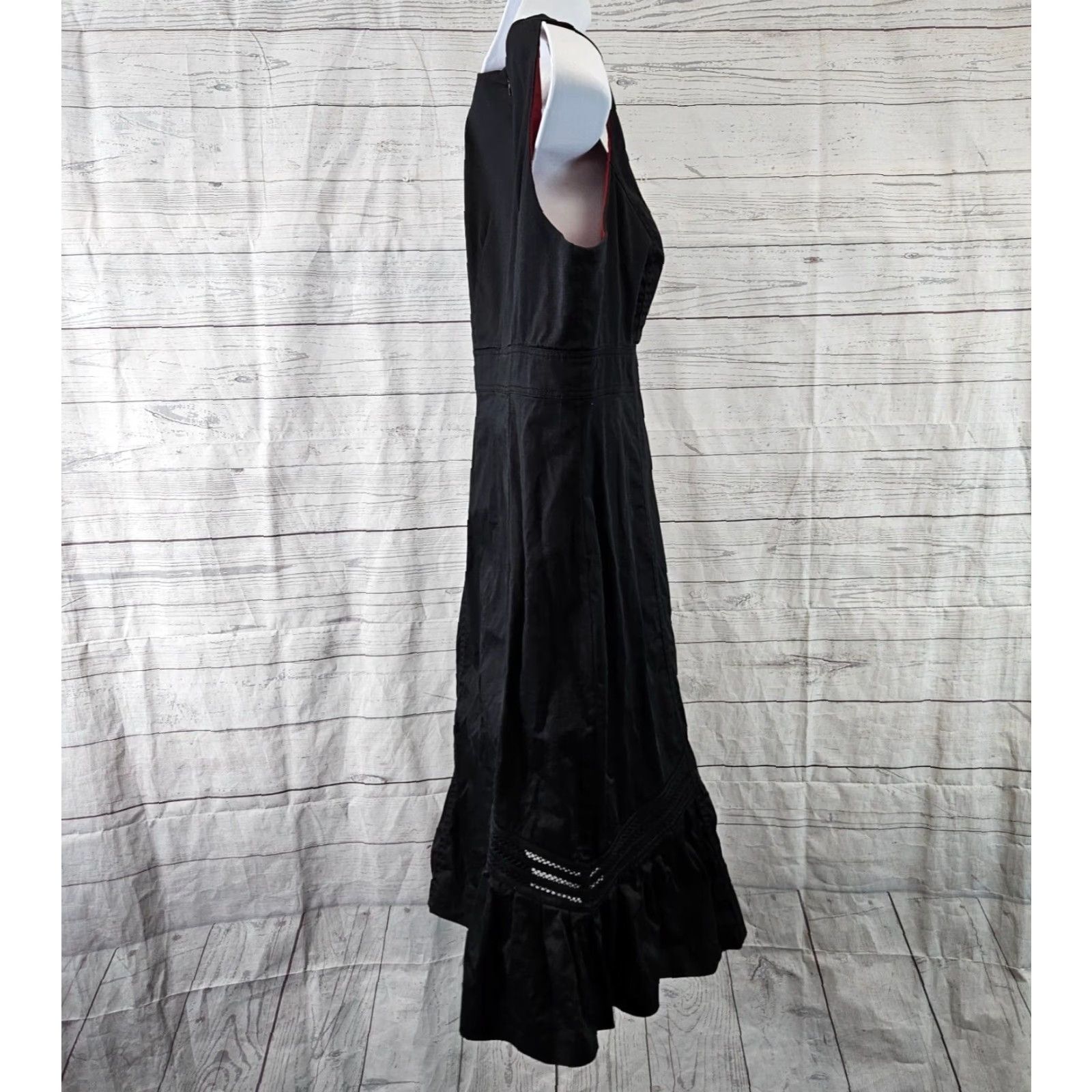 Vintage Jacqui E Womens Dress Solid Black Sleeveless V-Neck Cotton Blend Zip Size 12 Knee Length Sheath Womens Size XL / US 12-14 / IT 48-50 - 3 Thumbnail