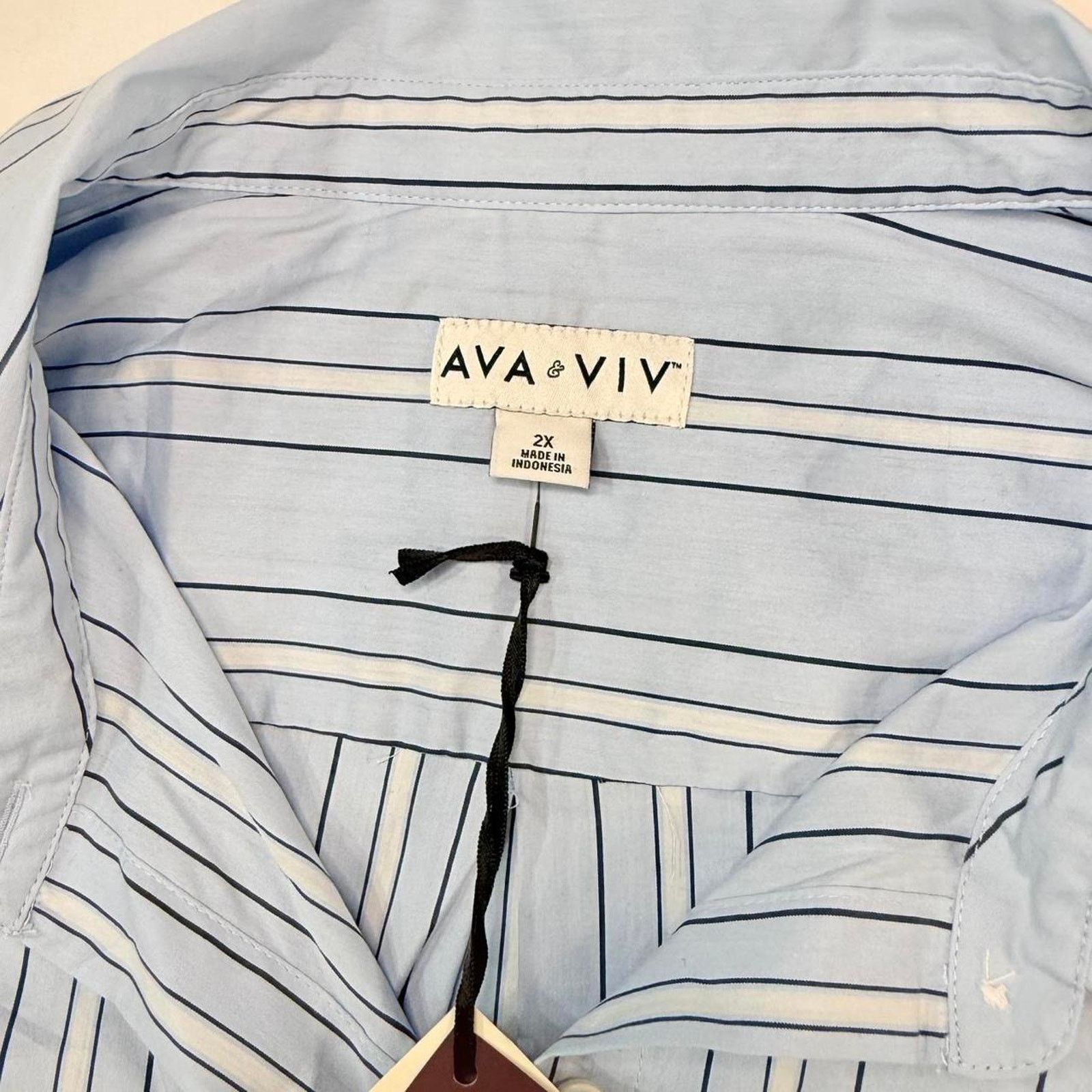 AVAVAV NWT Ava & Viv Blue striped long sleeve shirt Sz 2X Size XXL / US 16-18 / IT 52-54 - 6 Thumbnail