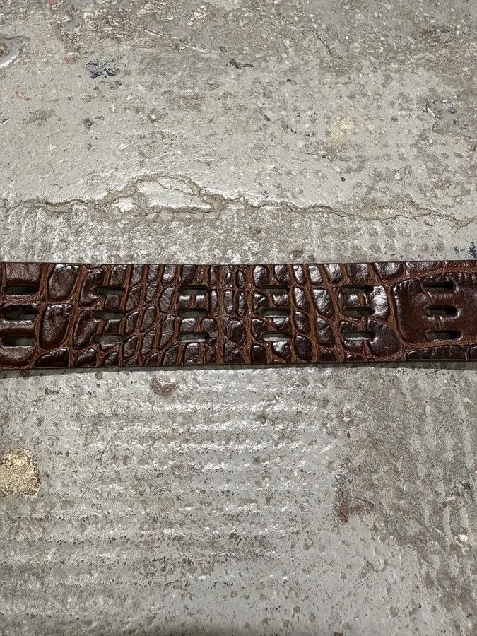 Saint Laurent Paris × Vintage Saint Laurent Crocodile Effect Brown Leather Belt Size ONE SIZE - 7 Thumbnail